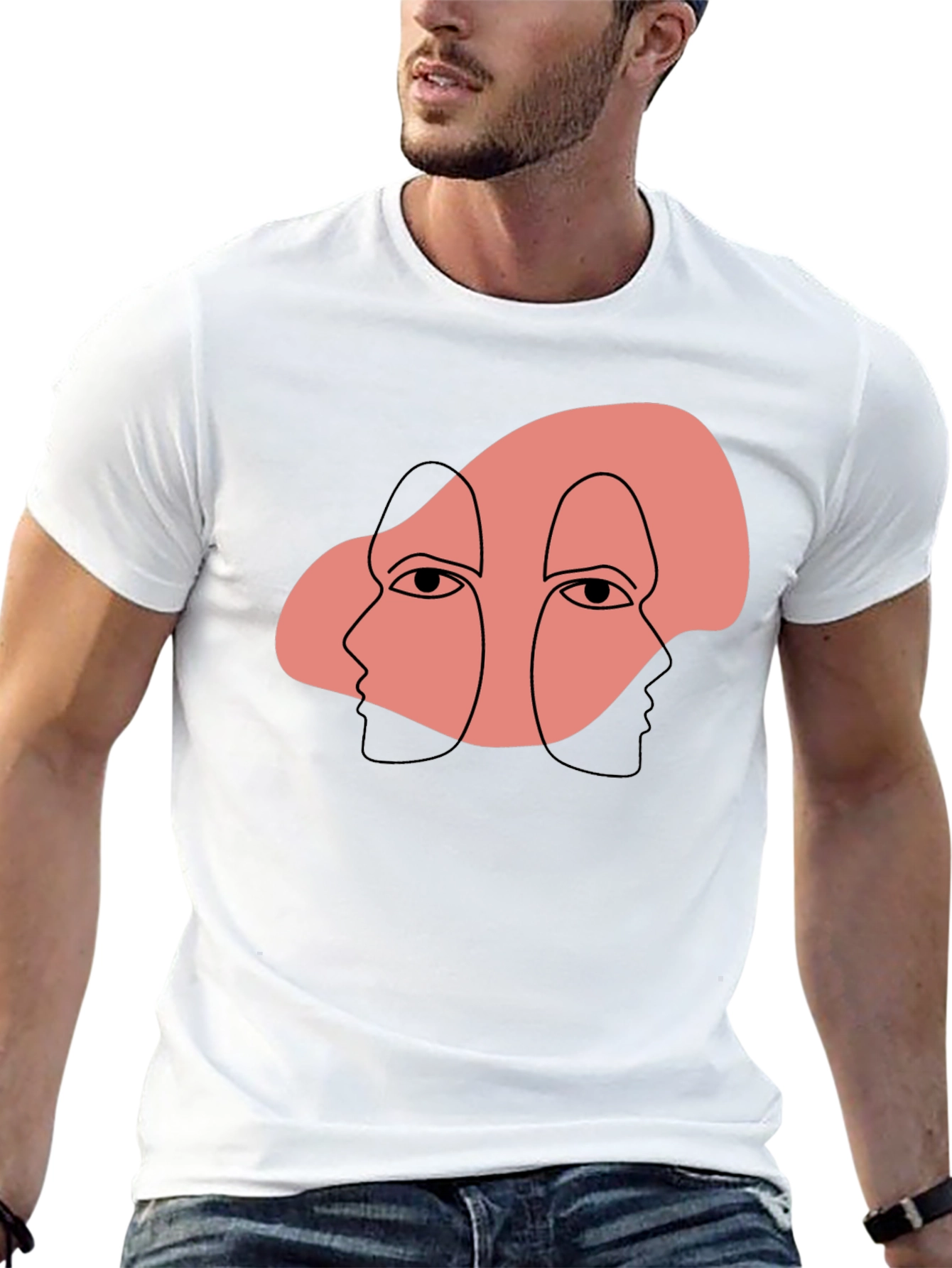 Abstract Face Graphic Print Black T-Shirt