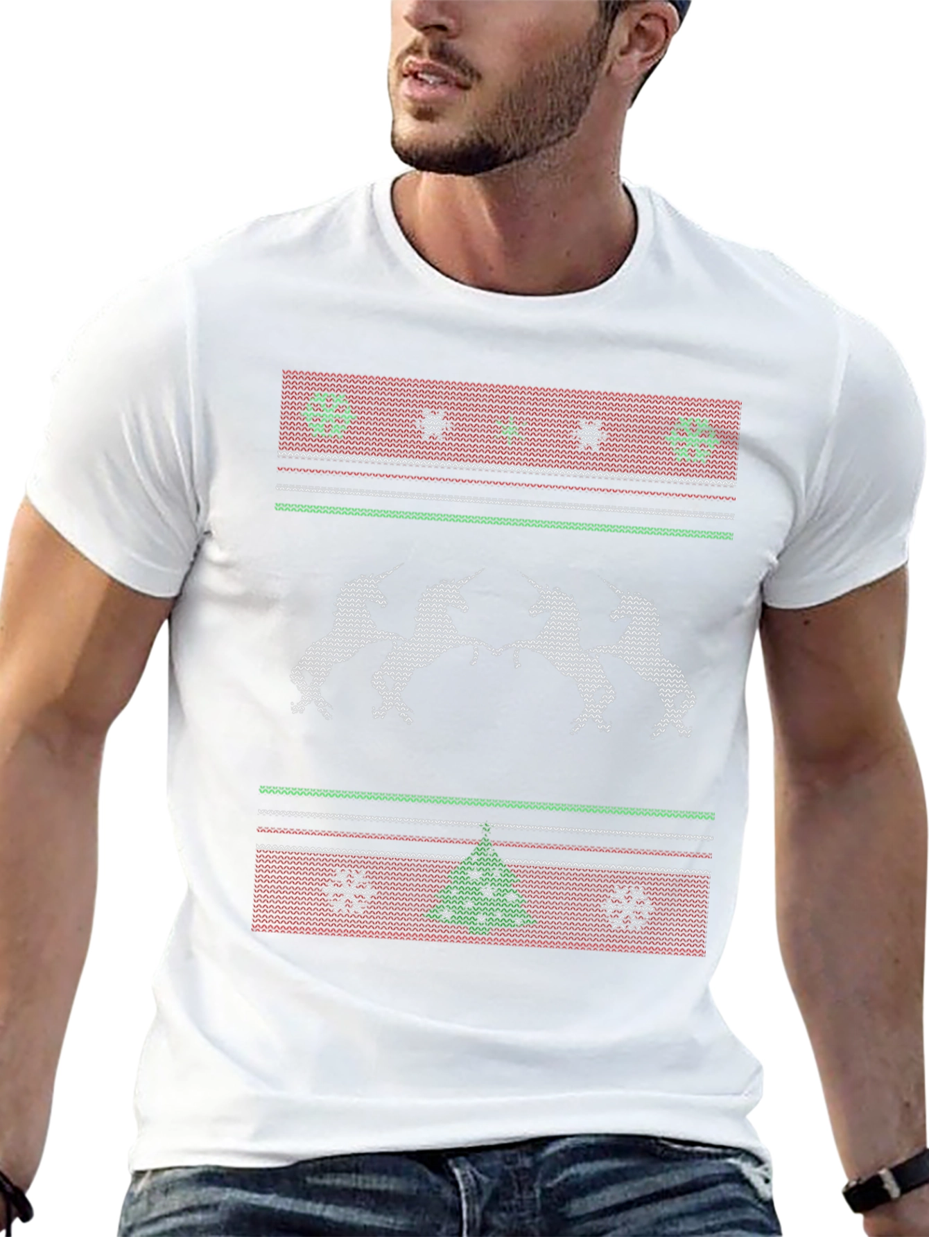 Unicorn Christmas Knit Pattern T-Shirt