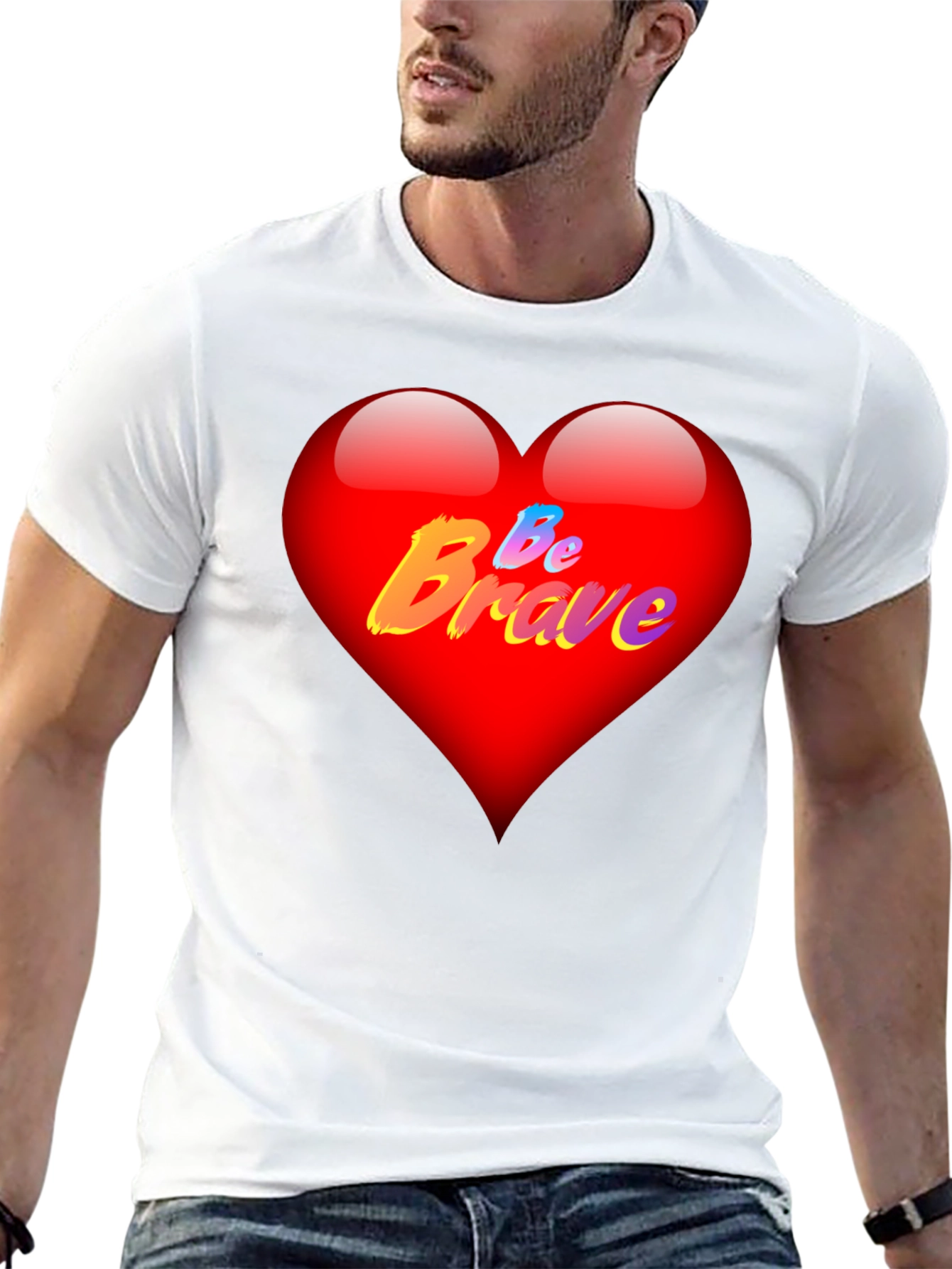 Be Brave Heart T-Shirt - Mens Black Tee