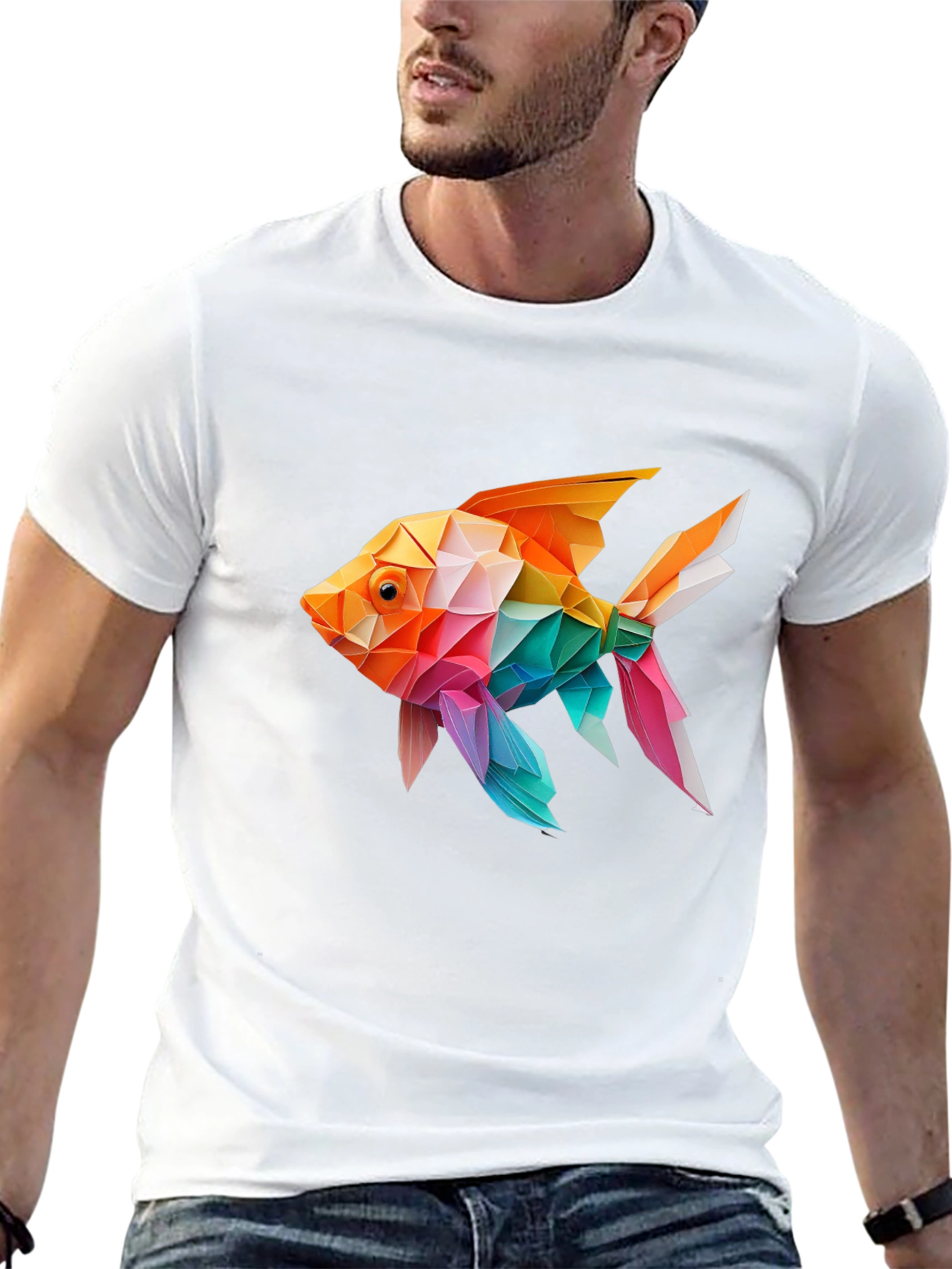 Geometric Fish Print Tee - Unique Stylish Design