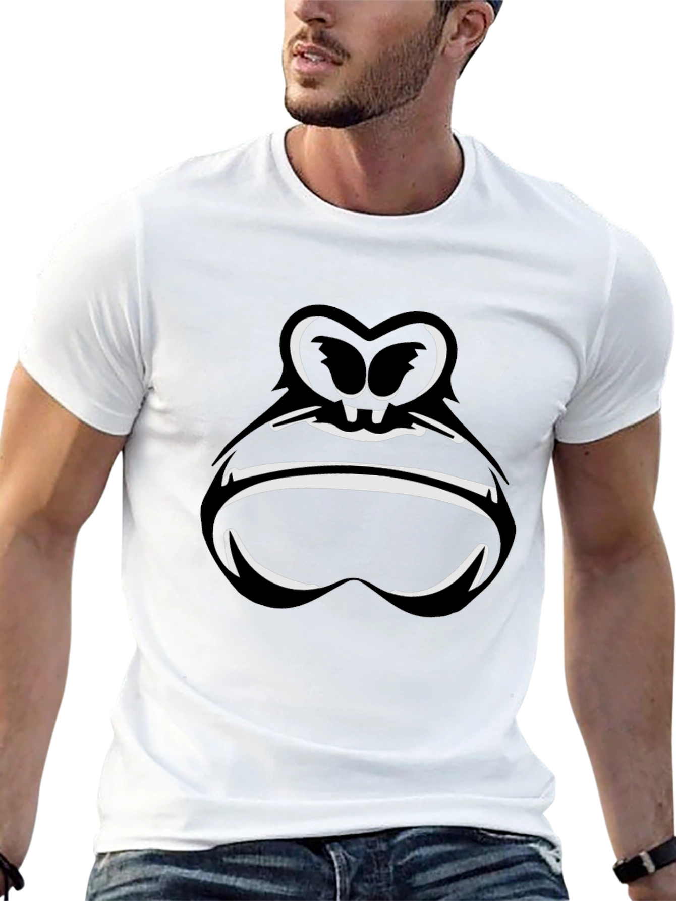 Cartoon Gorilla Face Graphic Tee - Black