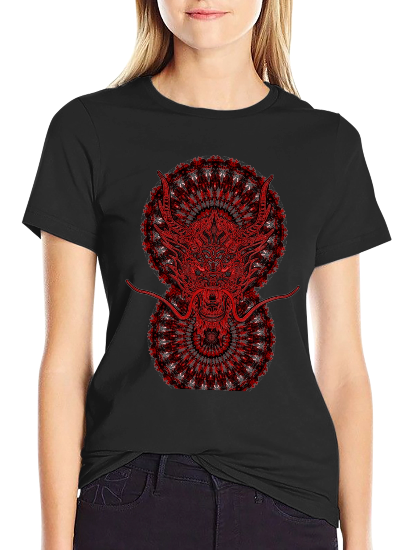 Dragon Mandala Graphic Tee - Unique Red Print