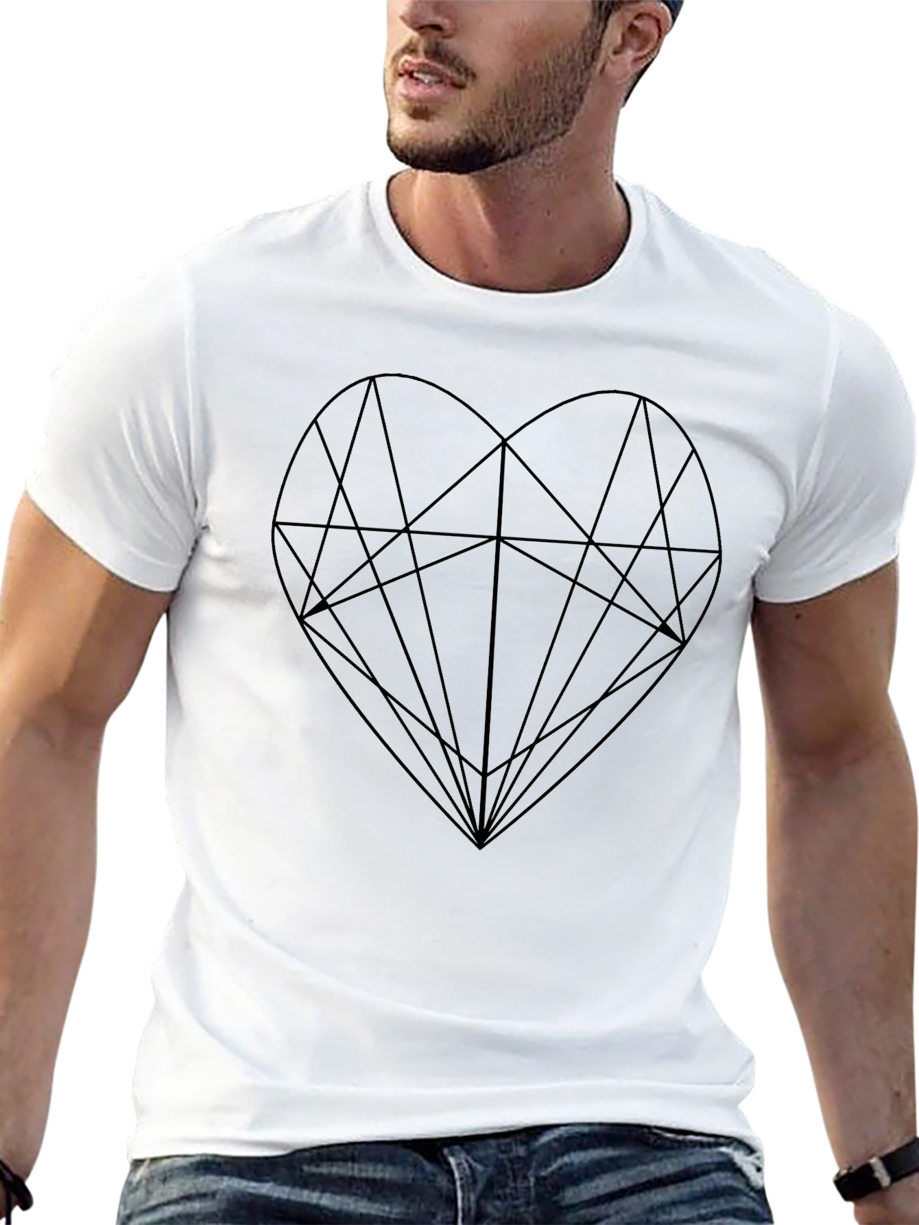 Geometric Heart Graphic Print Black T-Shirt