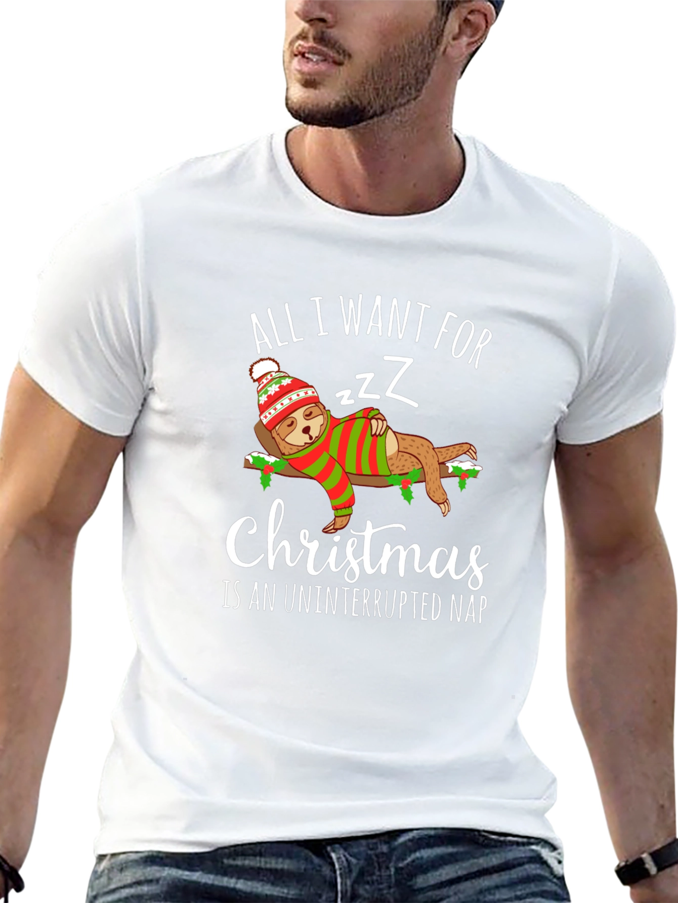 Christmas Sloth Nap T-Shirt - Holiday Sleepy Tee