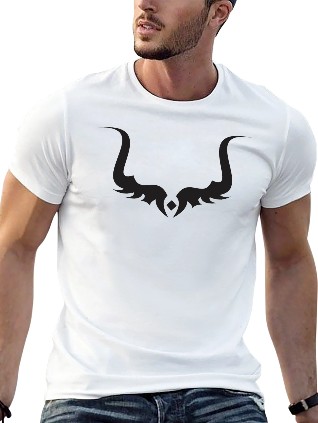 Mens Graphic Print Black Crew Neck T-Shirt