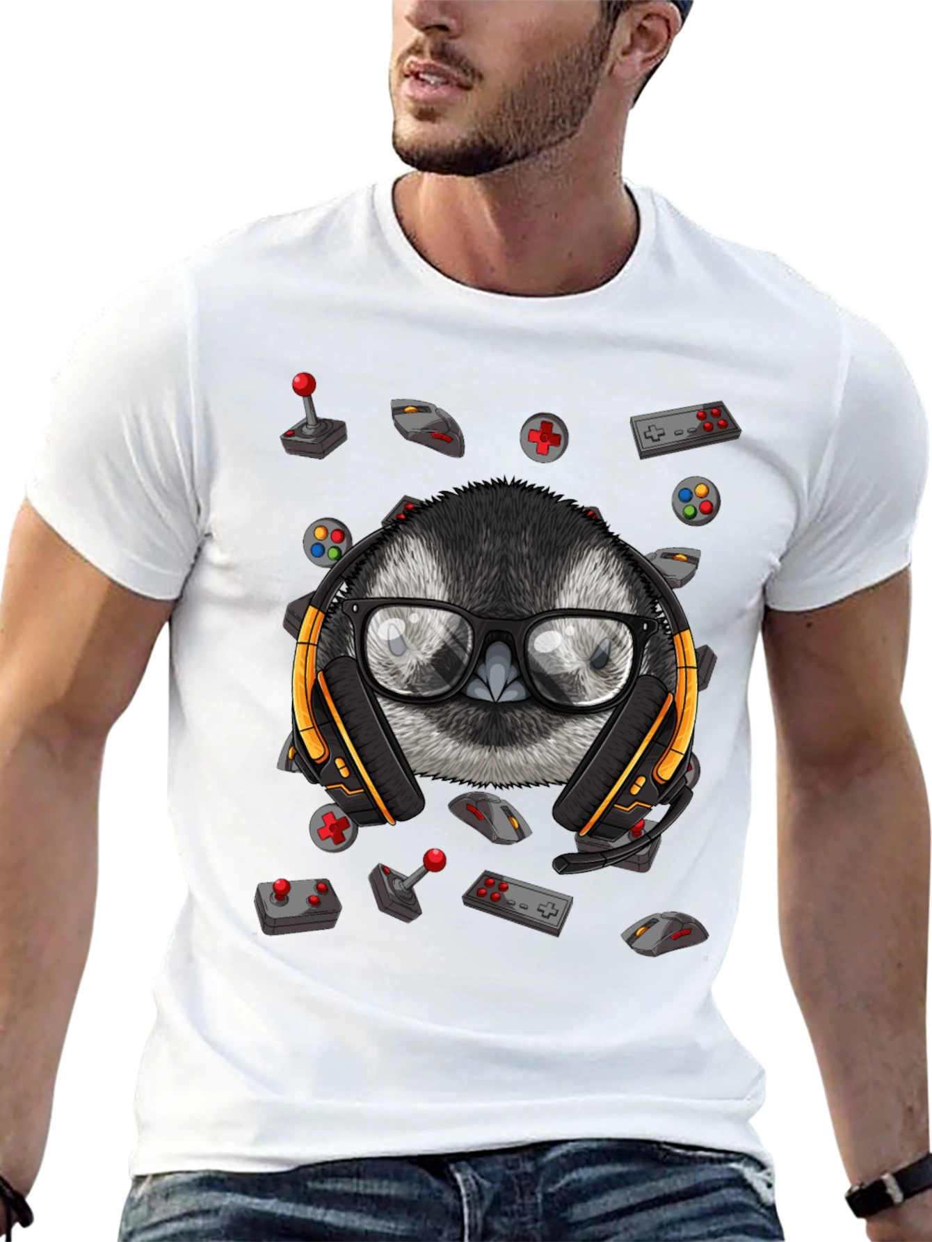 Gamer Owl Graphic Tee - Black Cotton Blend Shirt