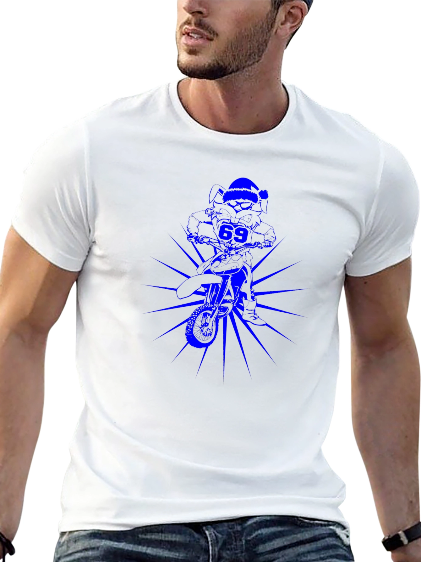 Mens Black T-Shirt with Blue Motorcross Rider Graphic