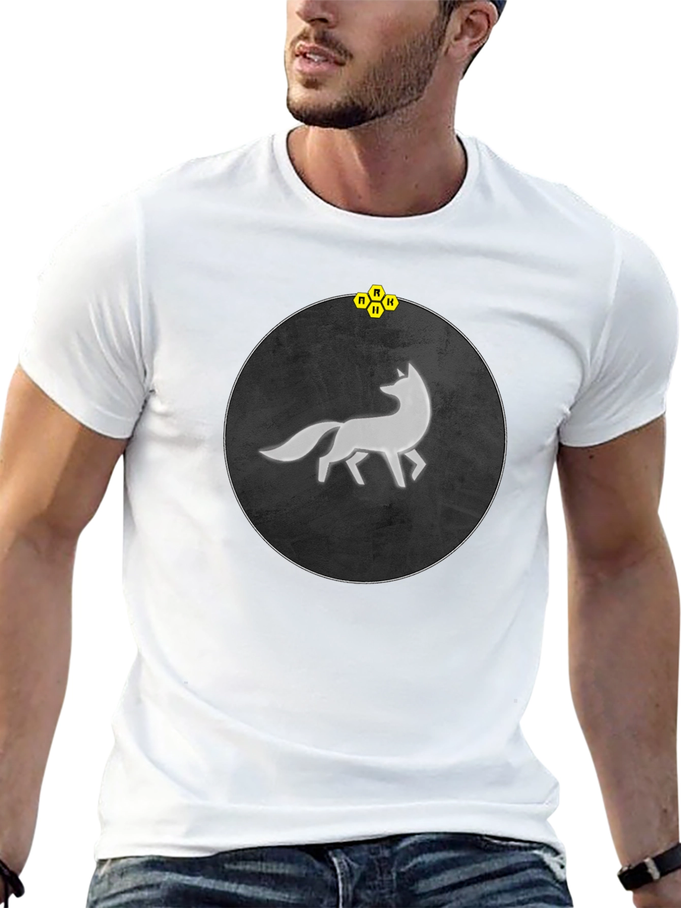 Abstract Fox Graphic Tee - Stylish Mens Black T-Shirt