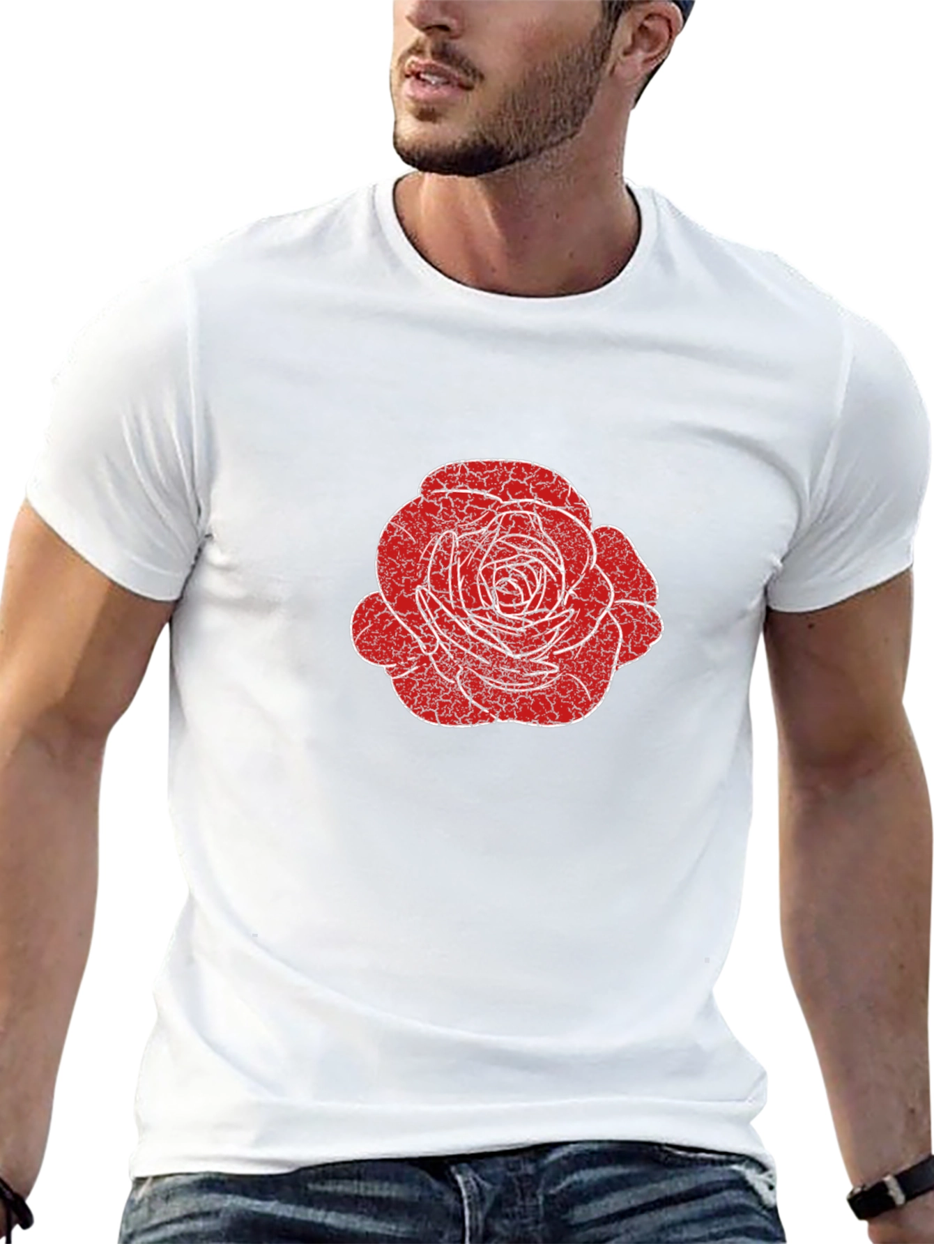 Rose Graphic Tee - Distressed Floral Design