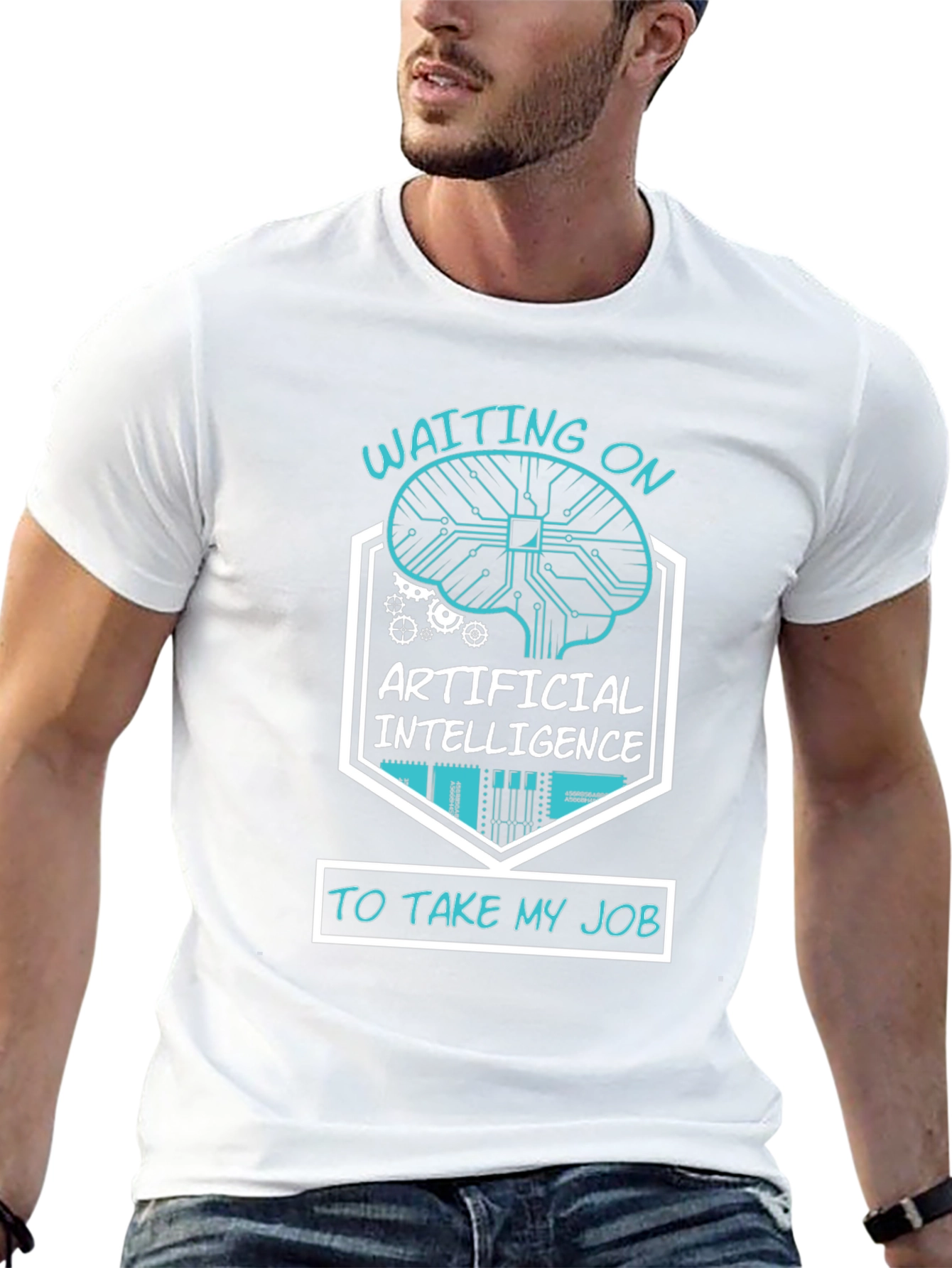AI Humor T-Shirt - Waiting on Artificial Intelligence