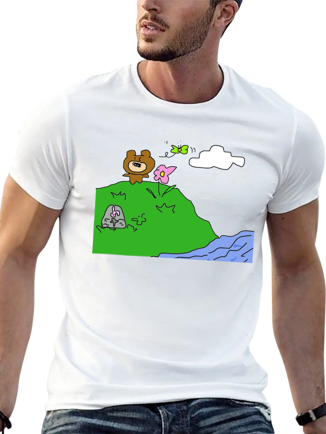 Cartoon Landscape Black T-Shirt
