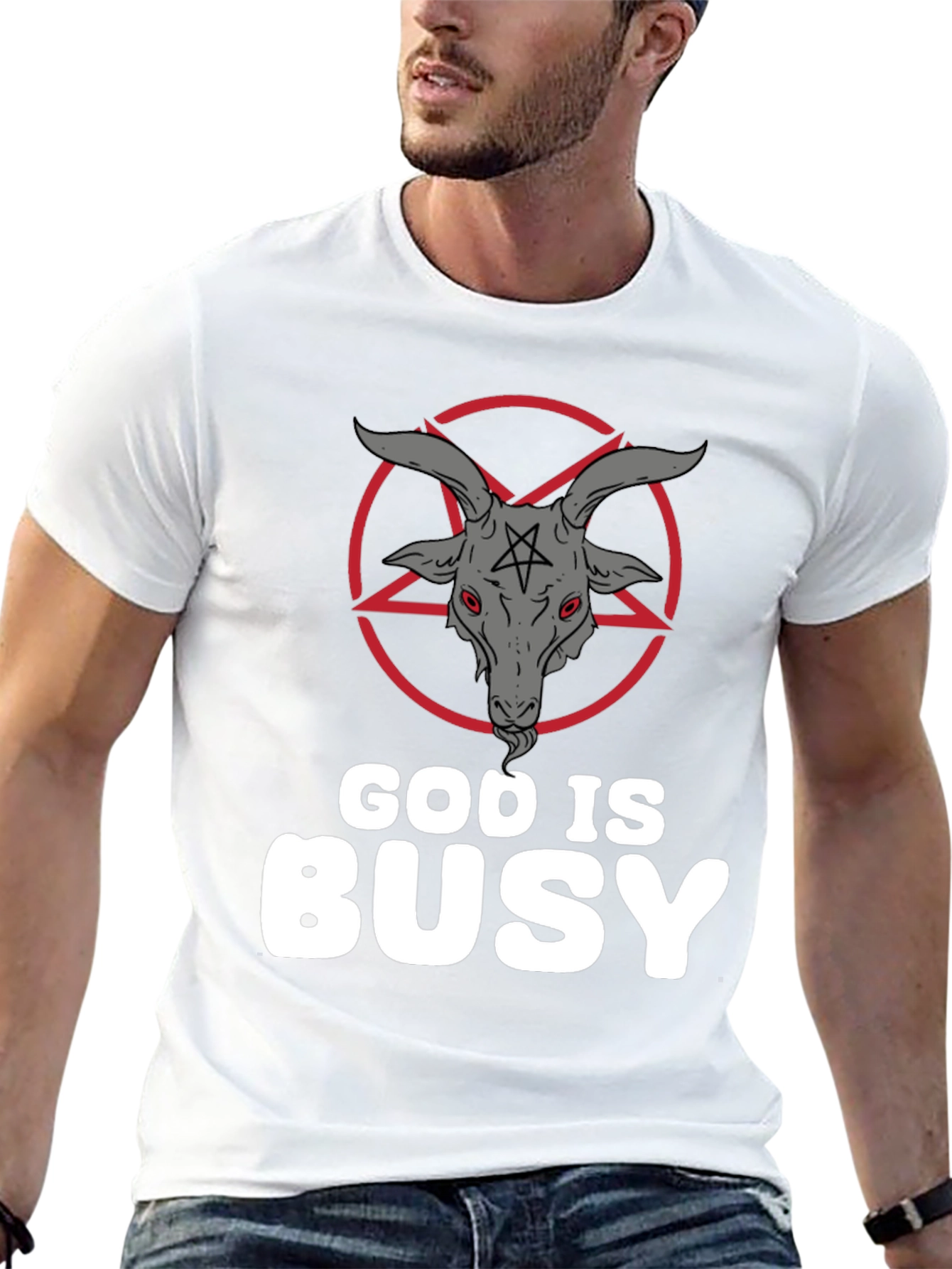 God Is Busy T-Shirt - Baphomet Graphic Tee