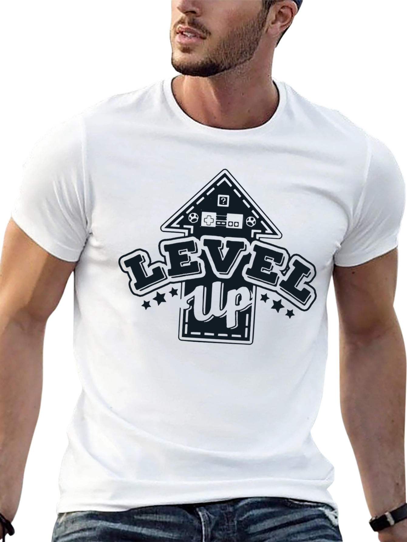 Level Up Black Graphic Tee Shirt for Men