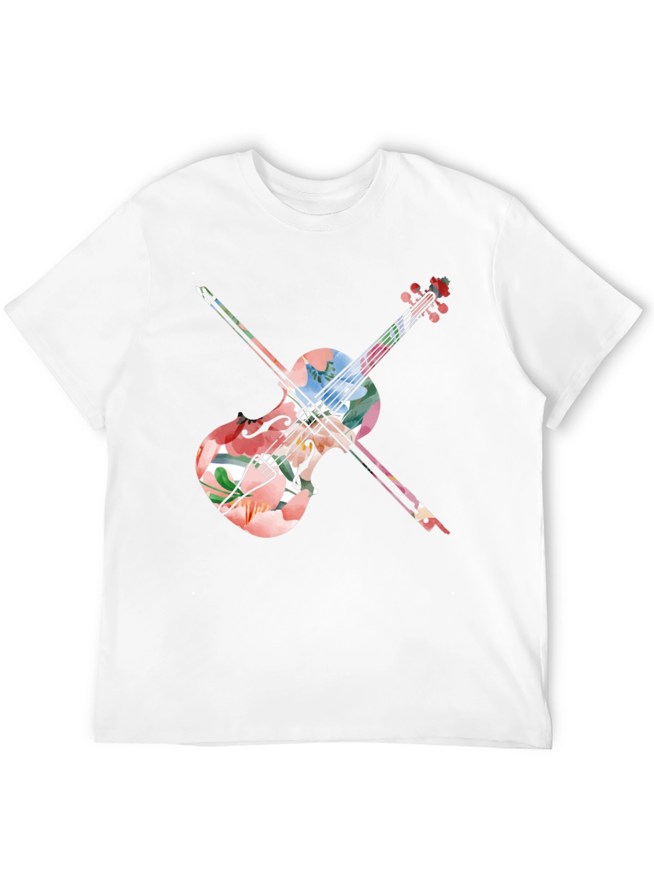 Floral Violin Graphic Tee - Artistic Black T-Shirt