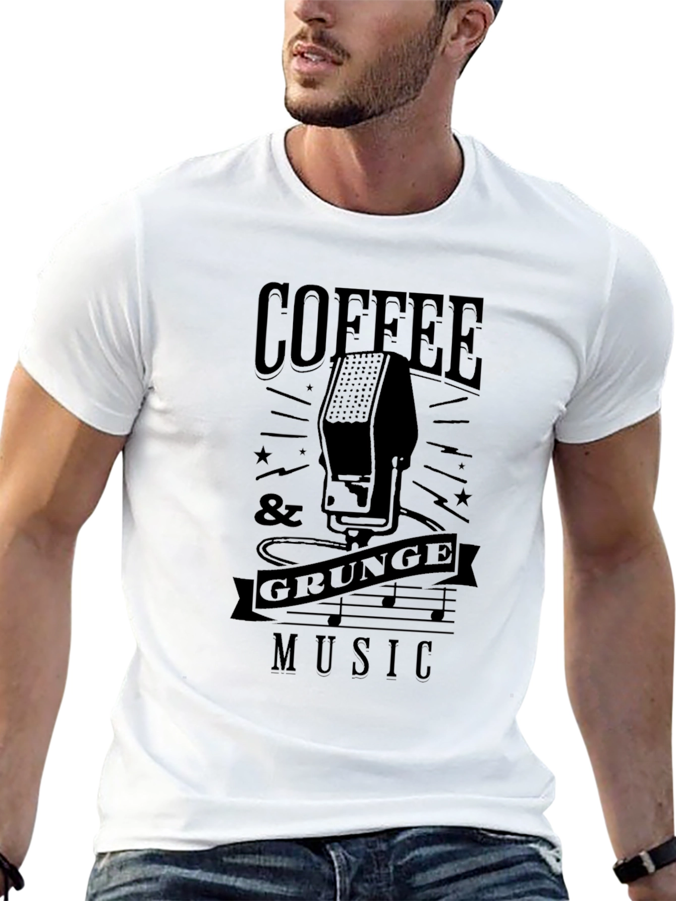 Coffee & Grunge Music Black Graphic T-Shirt