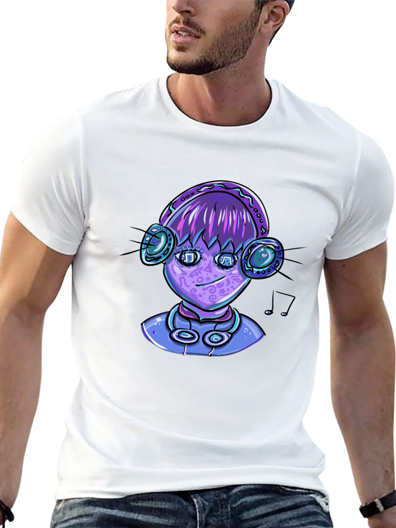 Alien DJ Graphic Tee - Black Cotton Blend T-Shirt