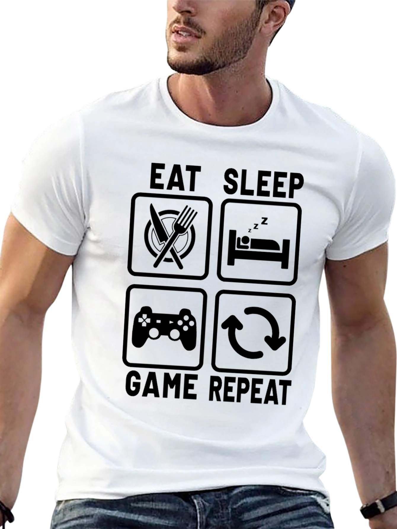 Eat Sleep Game Repeat Black Graphic Tee