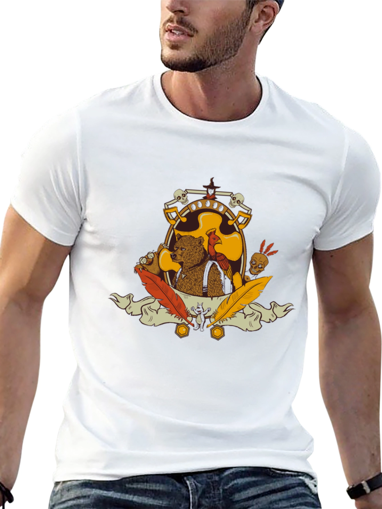 Bear & Bird Crest Graphic Tee - Black