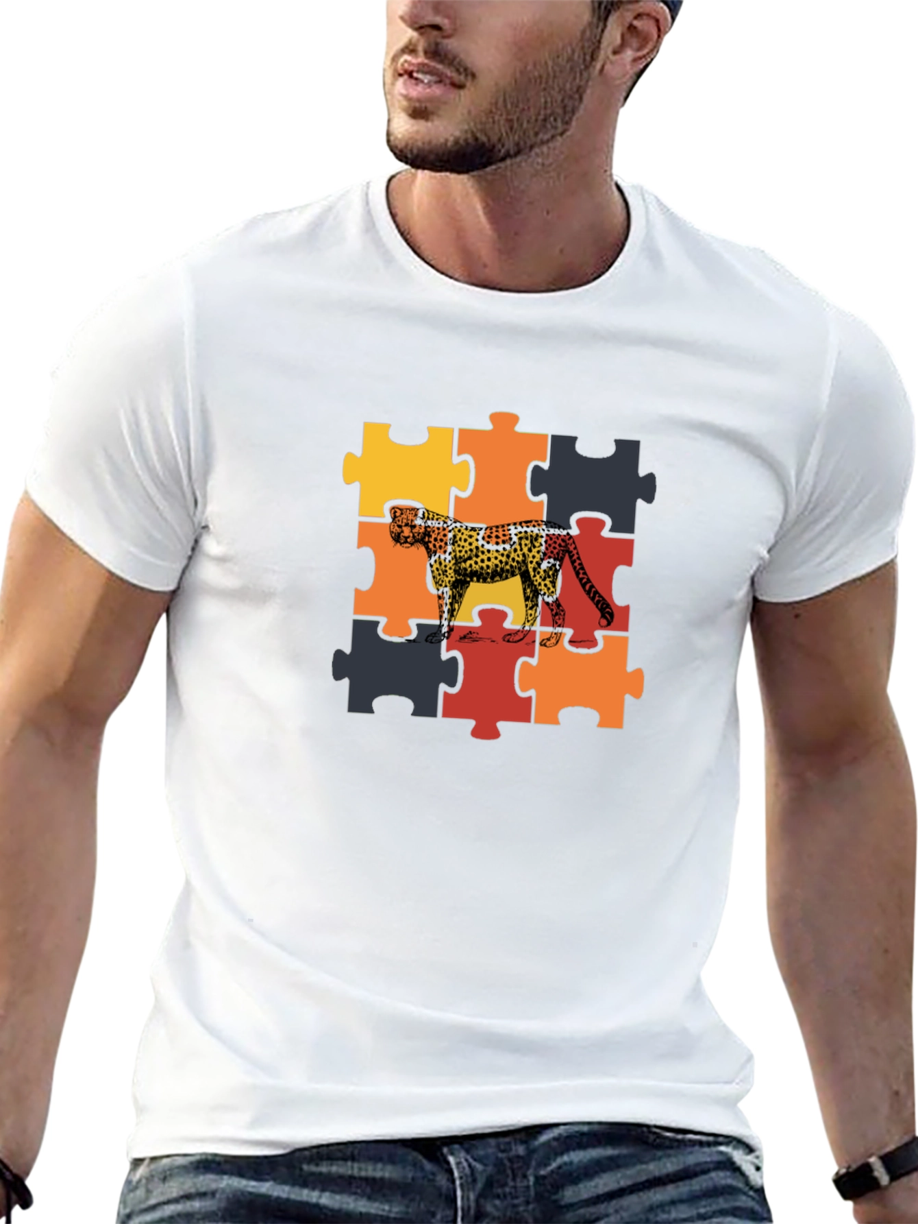 Cheetah Puzzle Graphic Tee - Black Unisex T-Shirt
