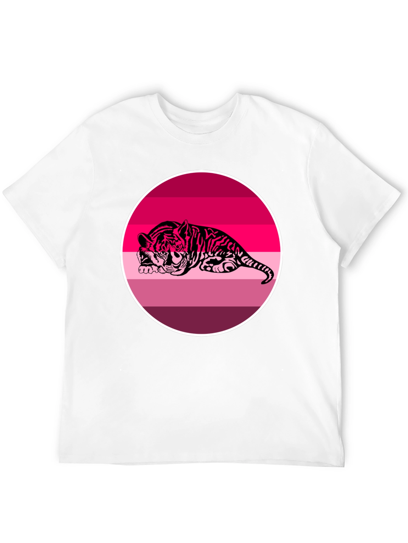 Pink Tiger Graphic Print Black T-Shirt