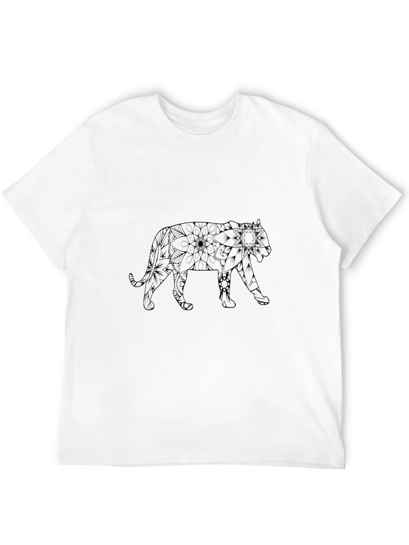Geometric Tiger Graphic Tee - Black Cotton Blend