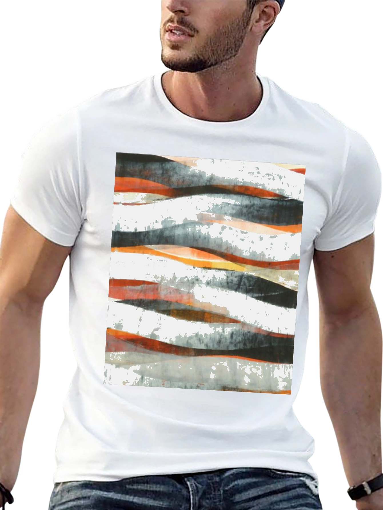 Abstract Wave Print Black T-Shirt