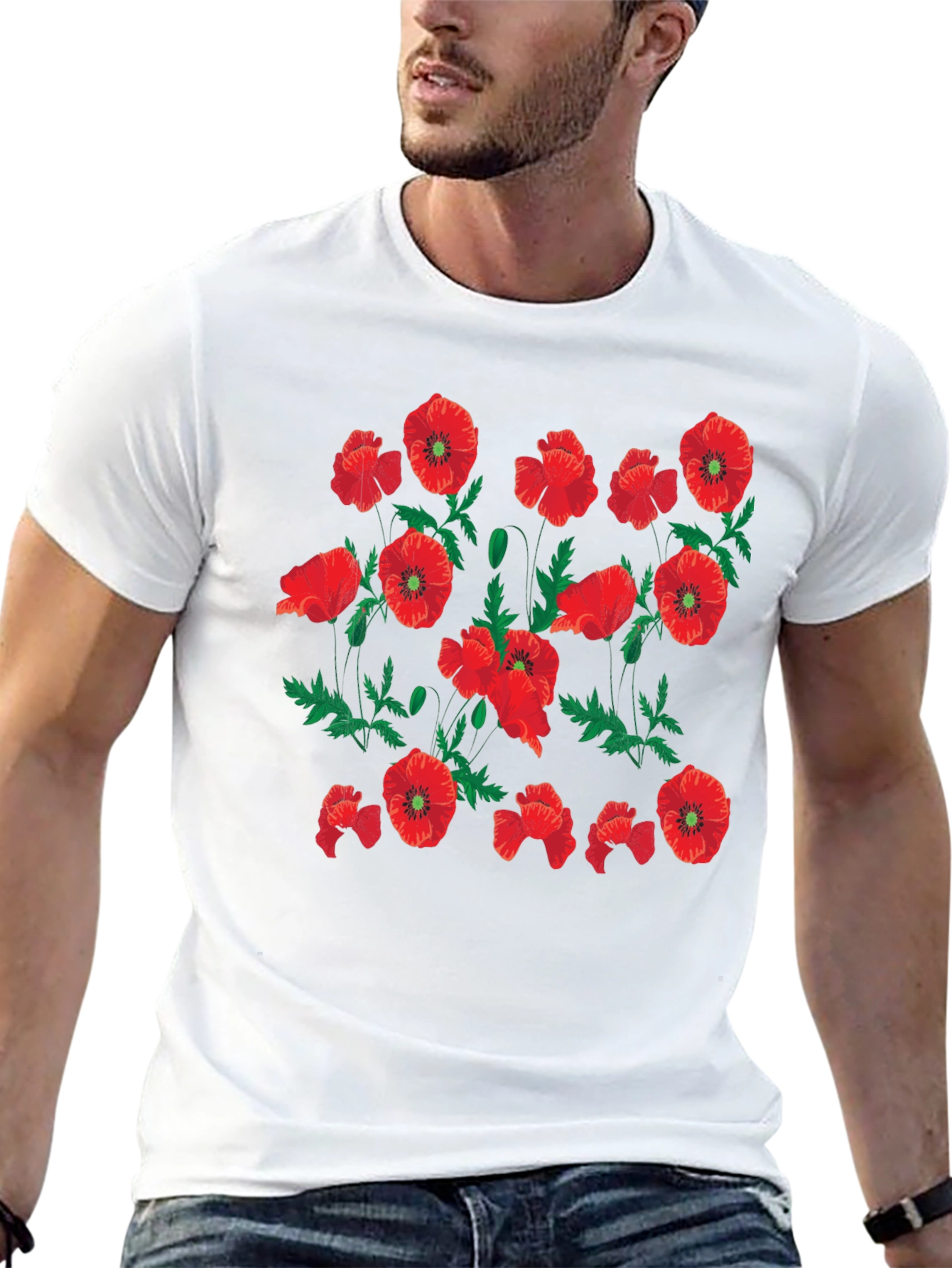 Poppy Print Black T-Shirt