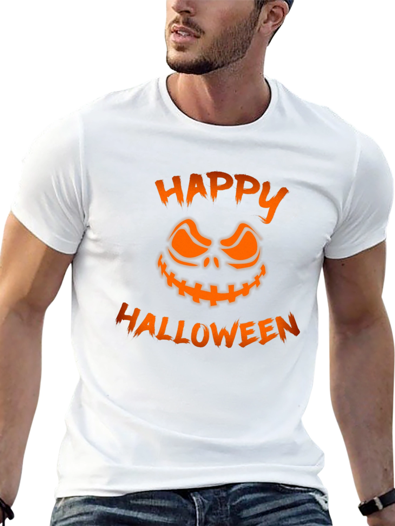 Happy Halloween Pumpkin Face Graphic Tee - Black