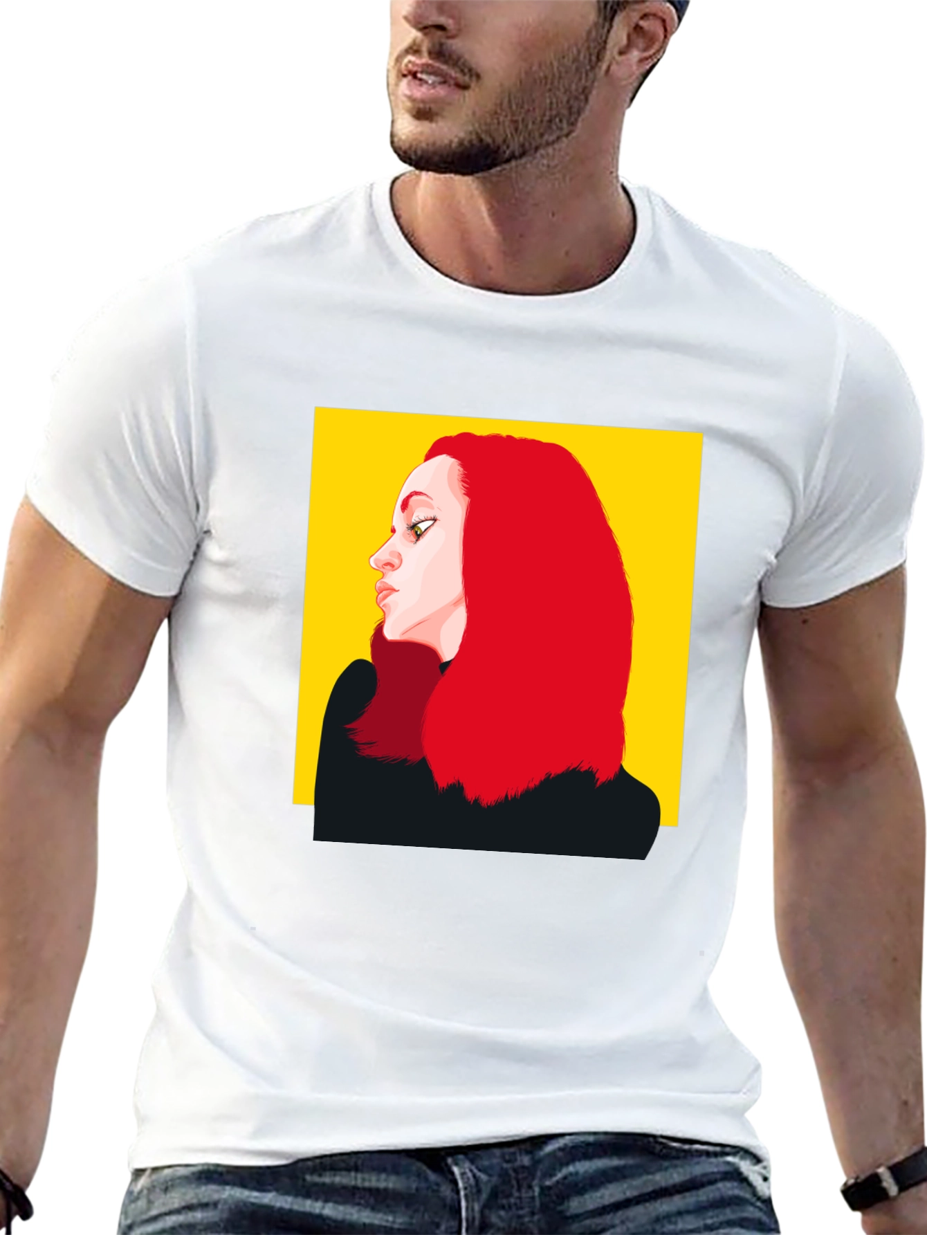 Illustrated Woman Portrait Black Tee