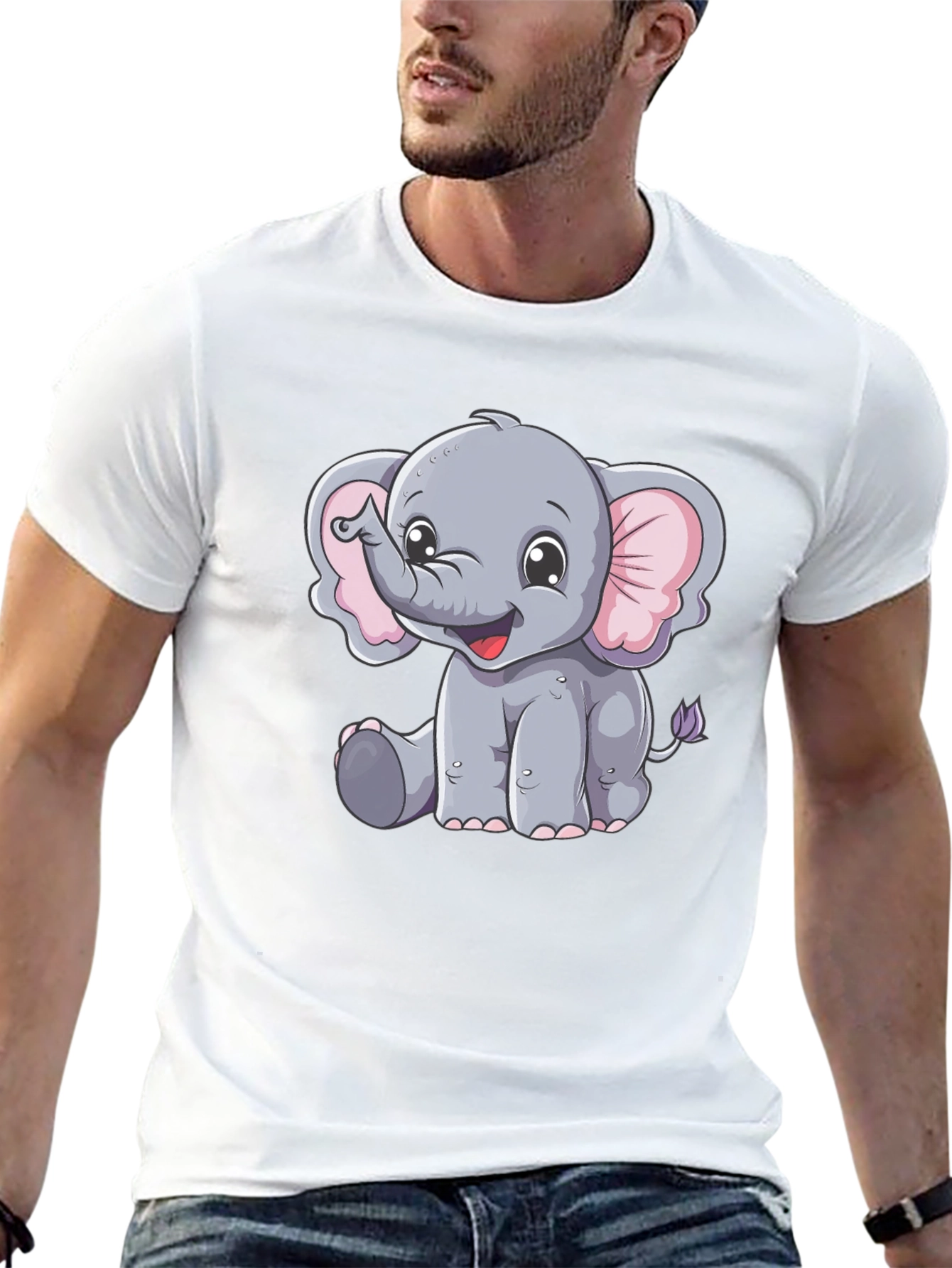 Cute Elephant Graphic Tee - Black
