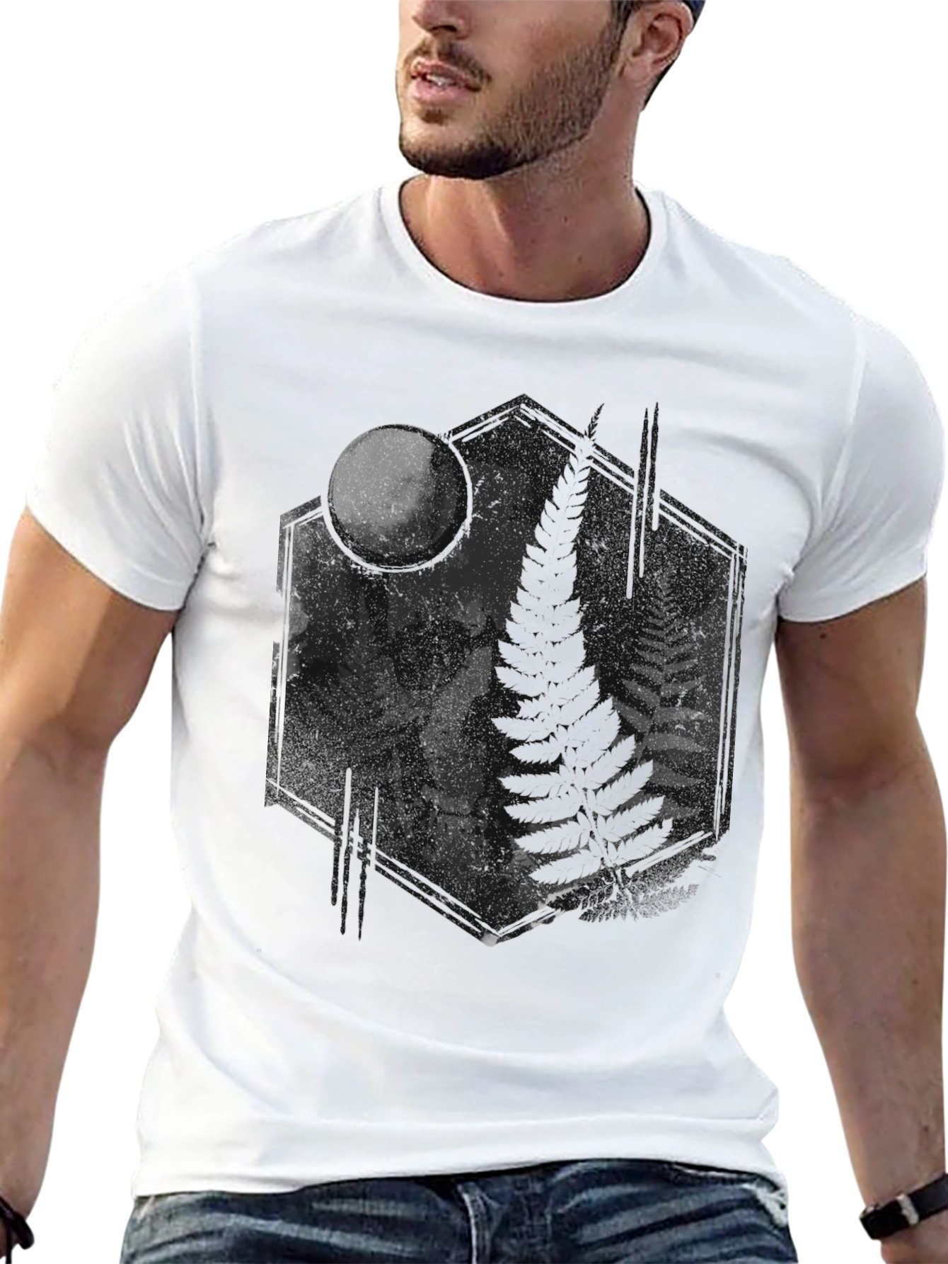 Dark Moon Skull Fern Graphic Tee - Black