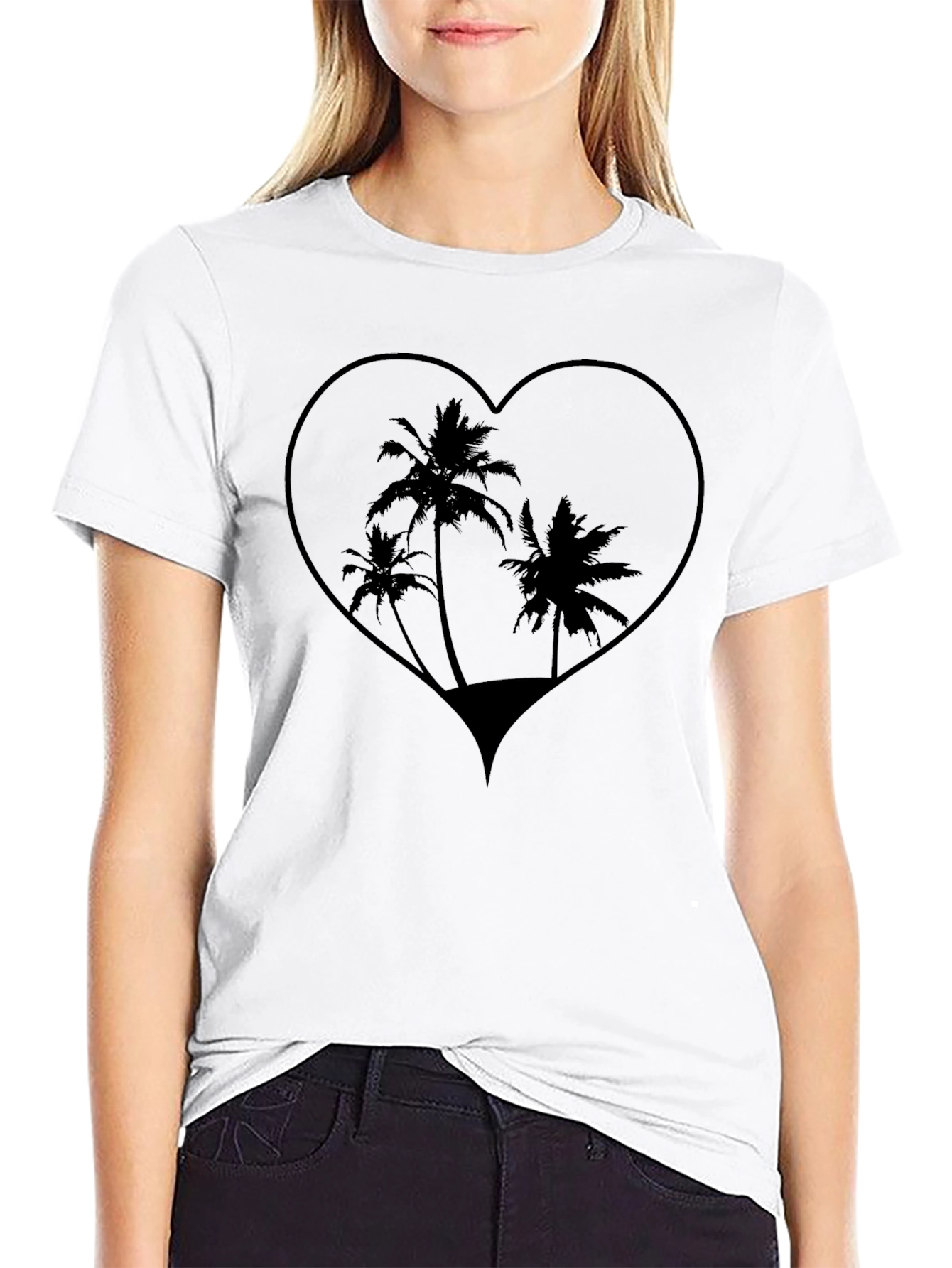 Tropical Heart Palm Tree Graphic Tee - Black