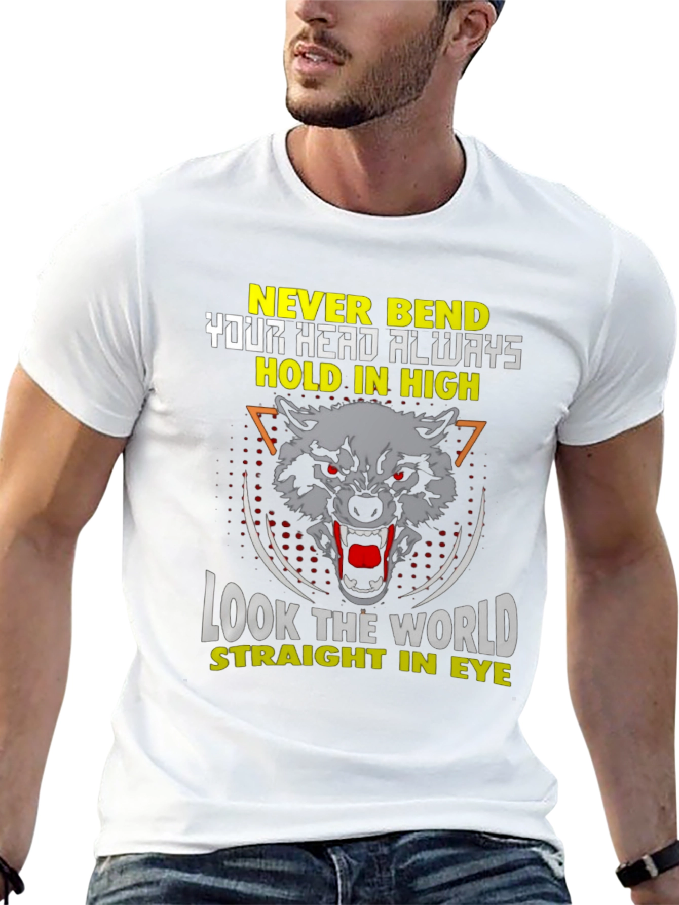 Wolf Graphic Black T-Shirt: Never Bend Hold High