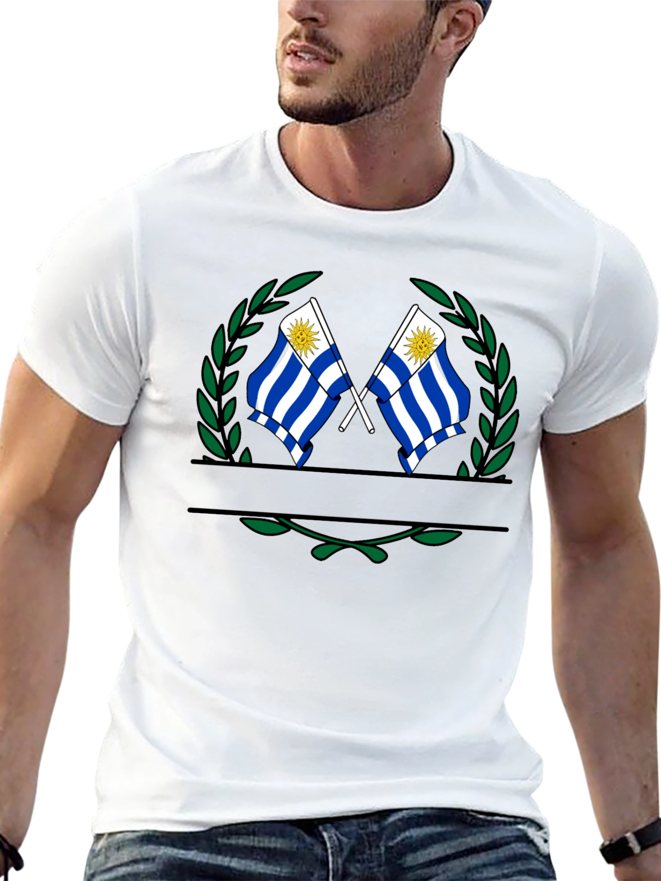 Uruguay Flag T-Shirt - Mens Black Crew Neck