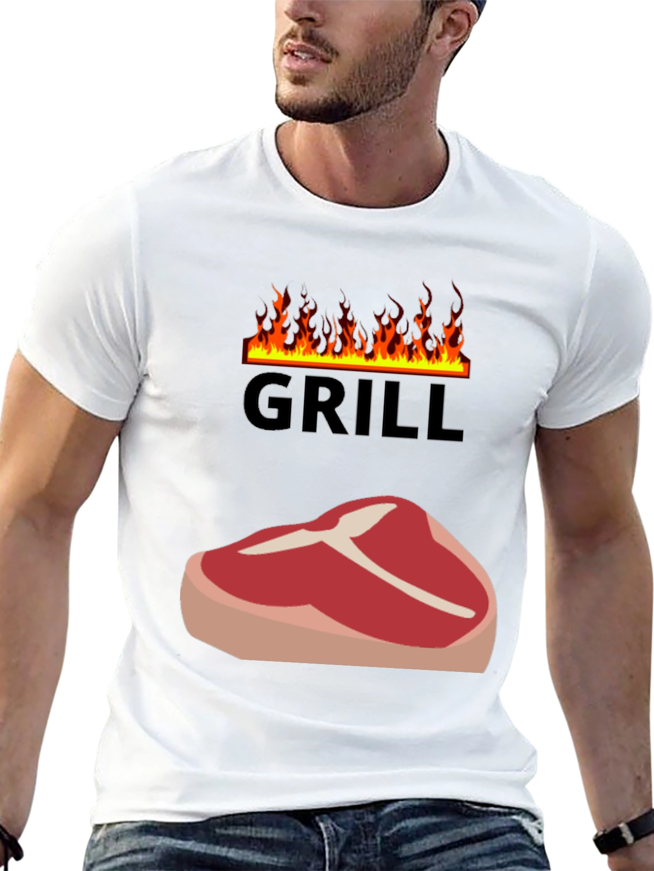 Grill T-Shirt - Steak & Flames Graphic Tee