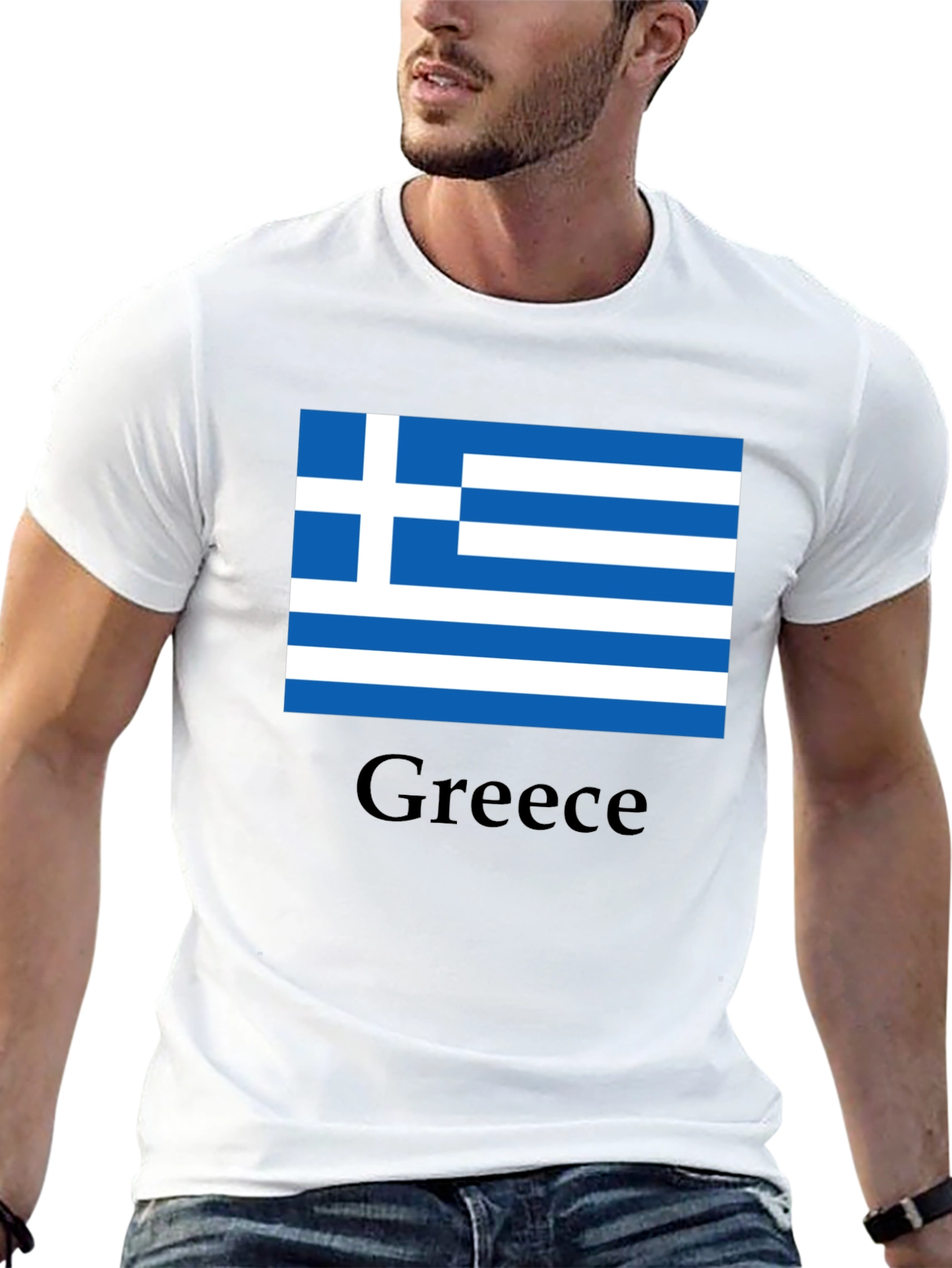 Greece Flag T-Shirt - Black Cotton Tee