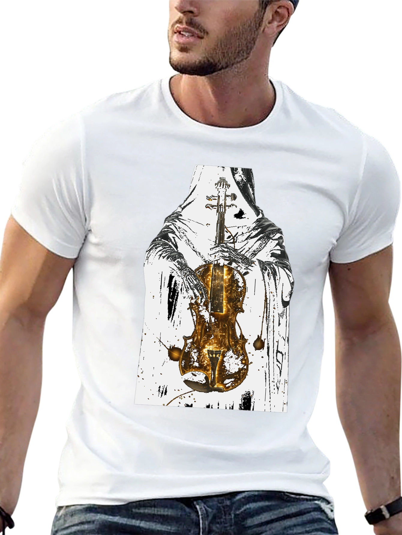 Grim Reaper Violin Graphic T-Shirt - Dark Musician Tee