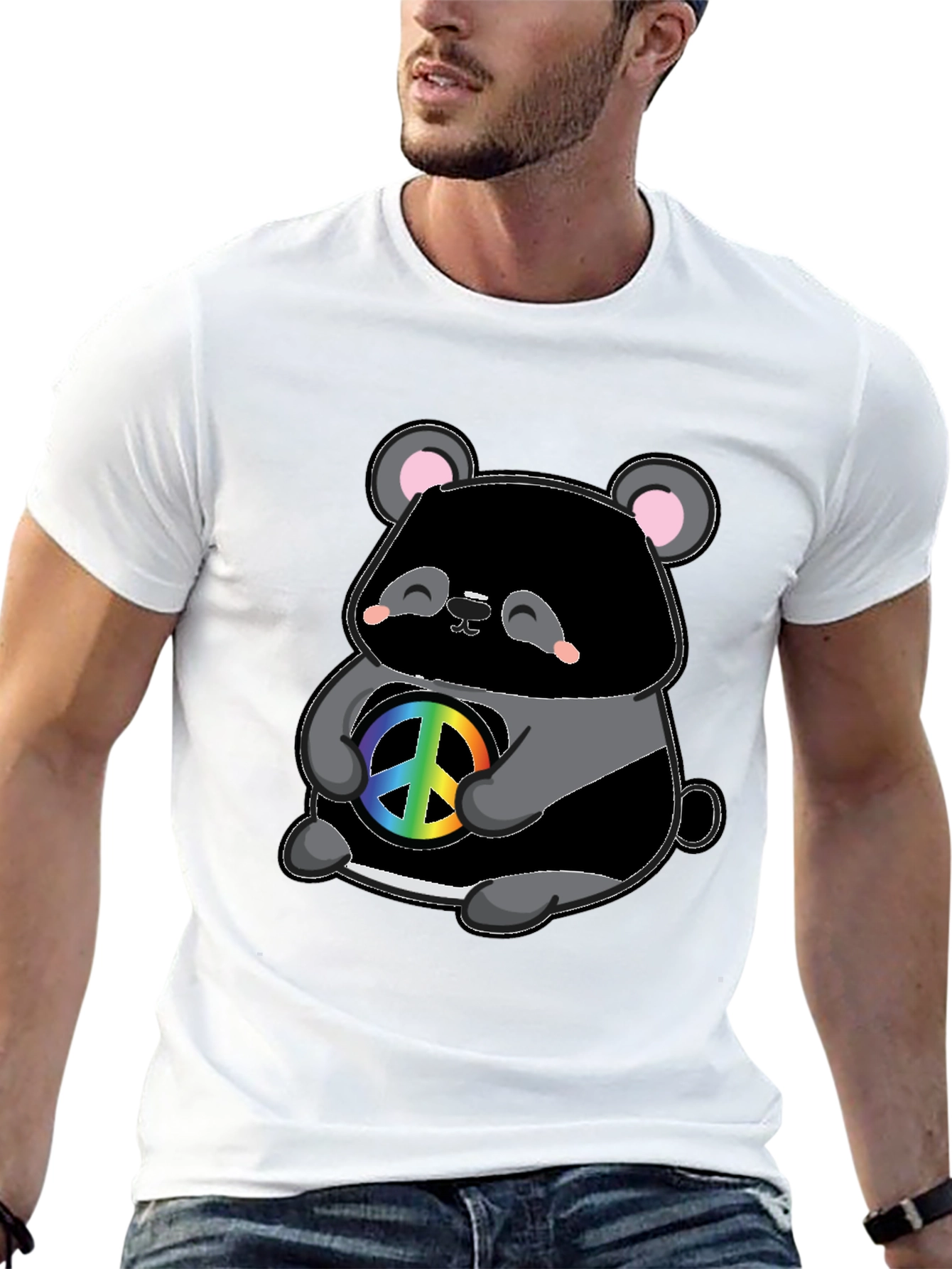 Cute Panda Peace Sign Black T-Shirt