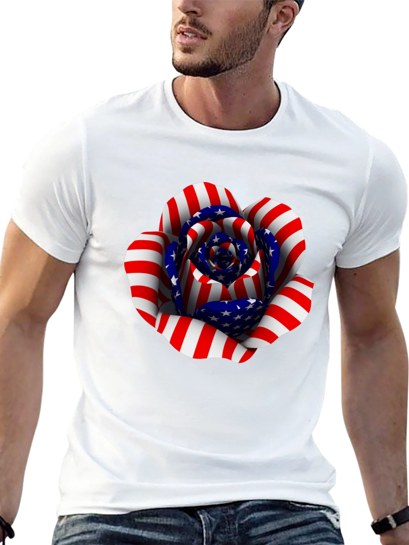 USA Flag Rose Graphic T-Shirt