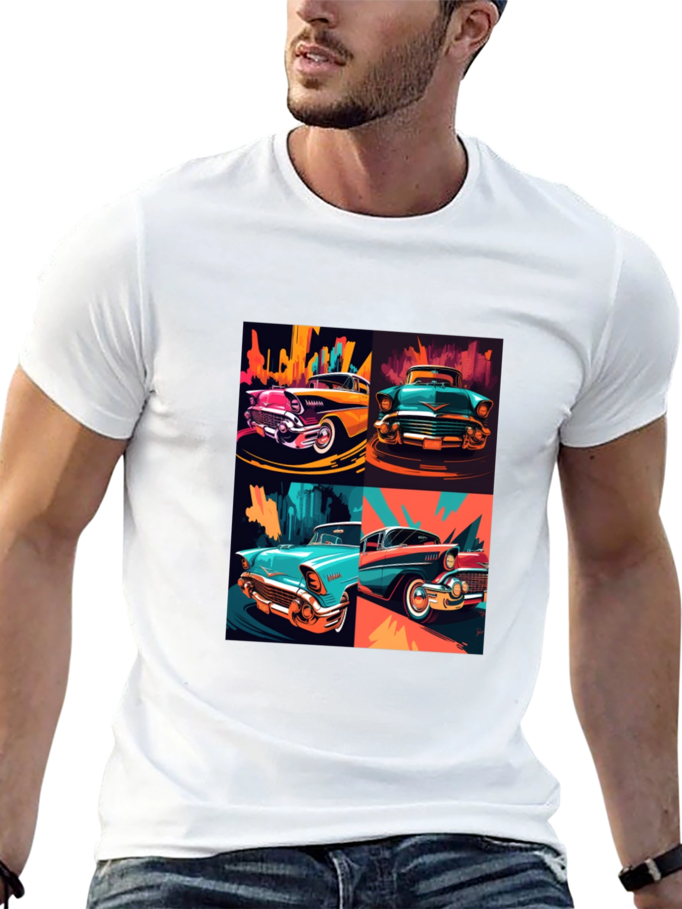 Retro Car Collage Black T-Shirt