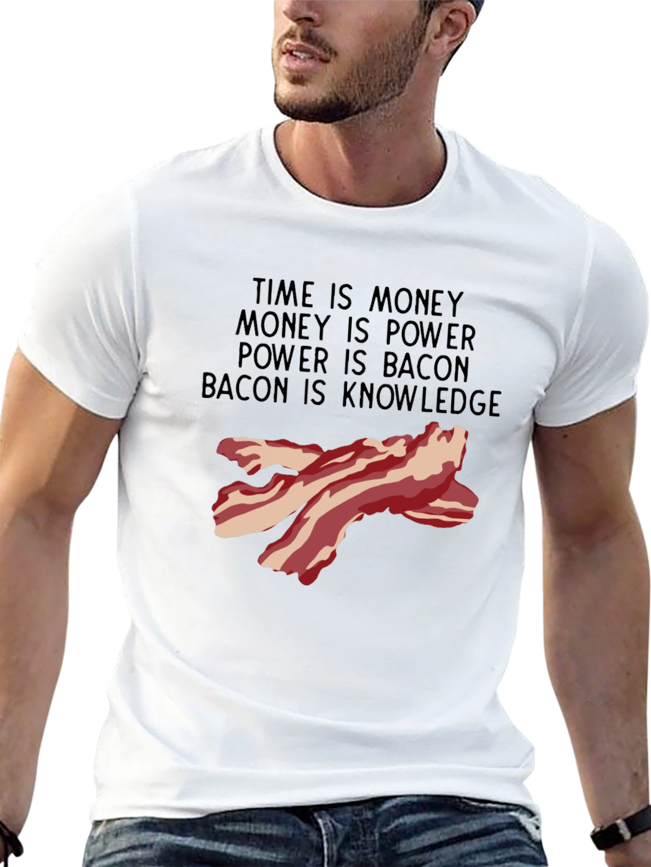 Bacon Knowledge Black T-Shirt - Funny Foodie Tee