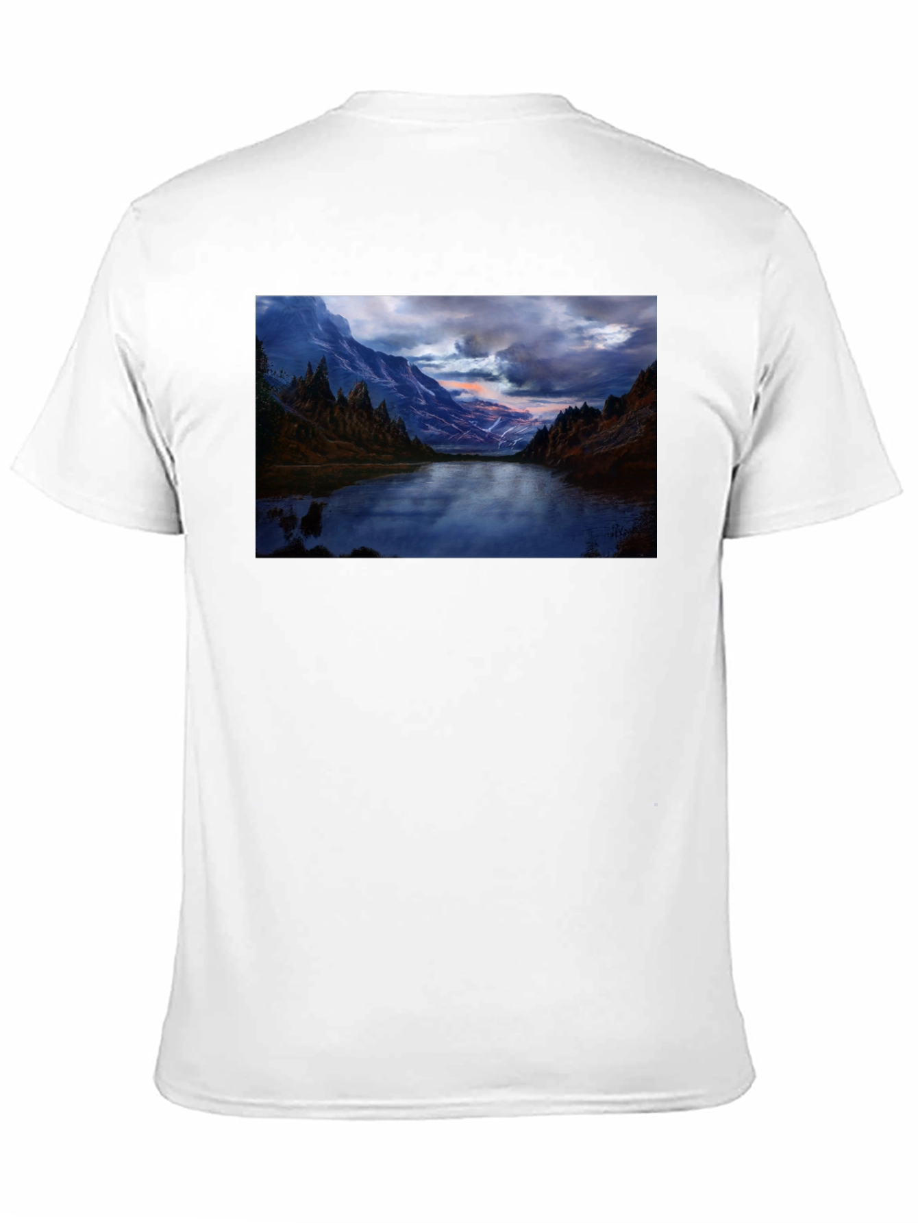 Mountain Lake Print Black T-Shirt