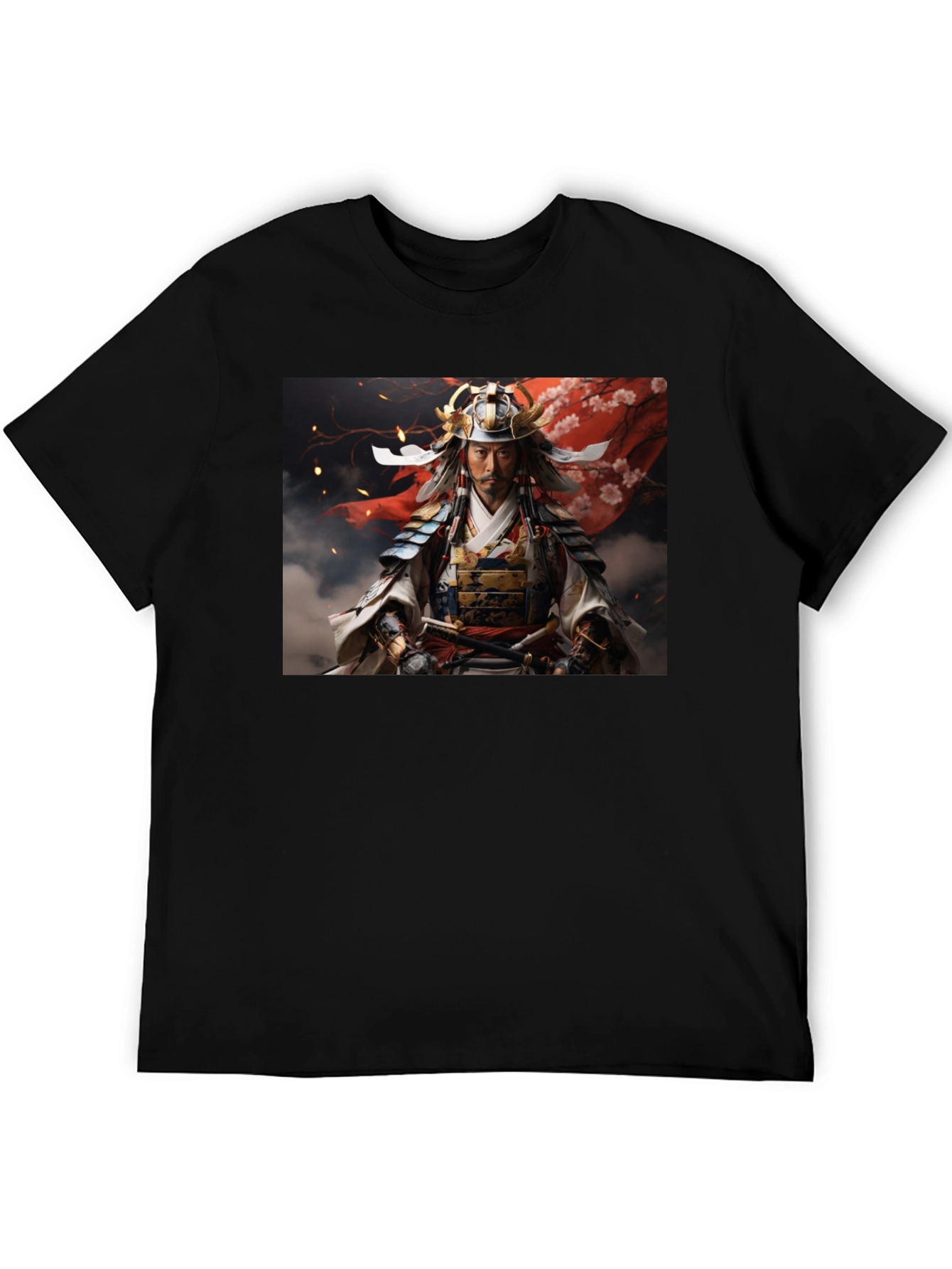 Samurai Warrior Graphic Tee - Black Cotton Blend