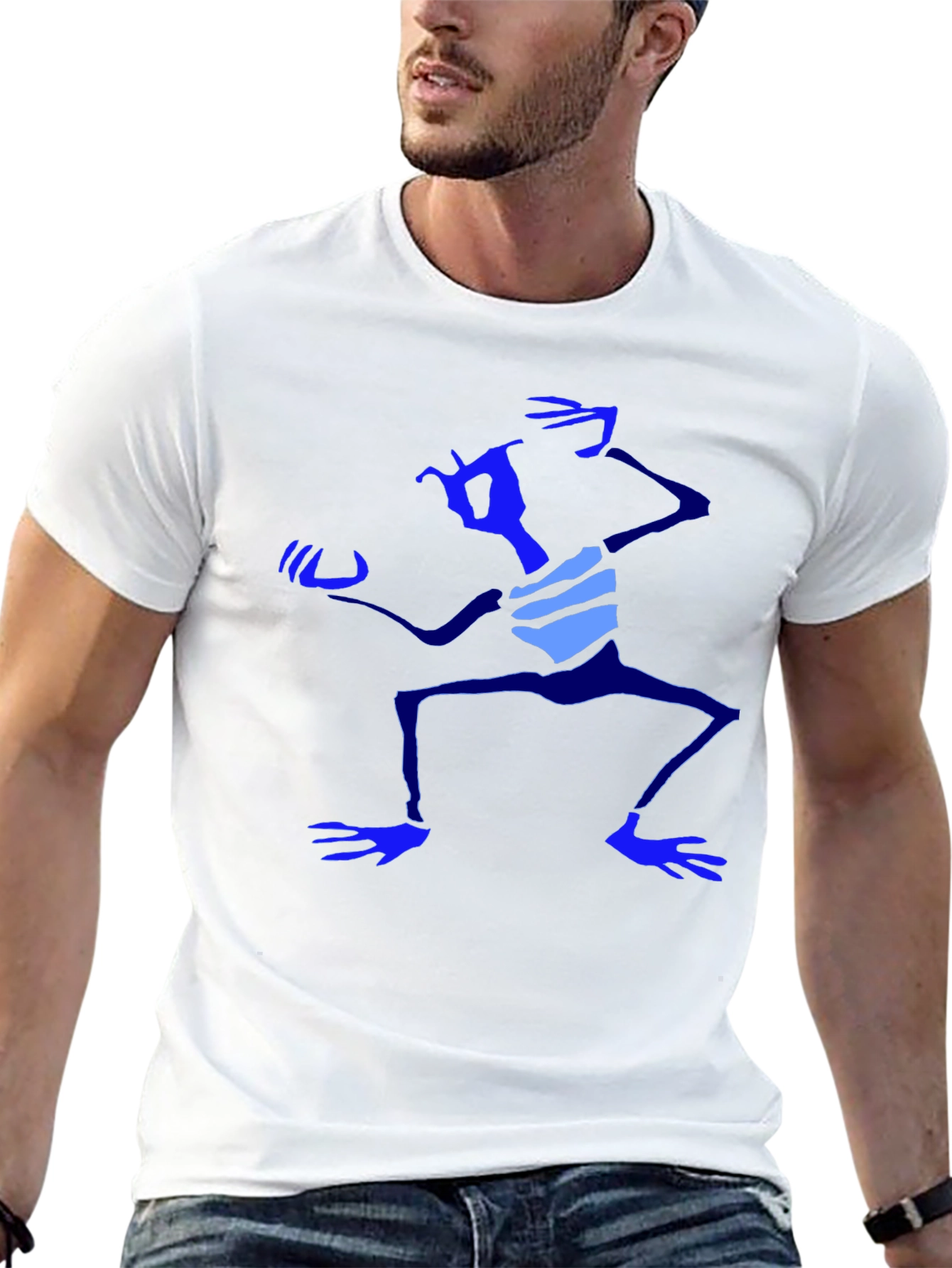 Abstract Blue Character Graphic Black T-Shirt