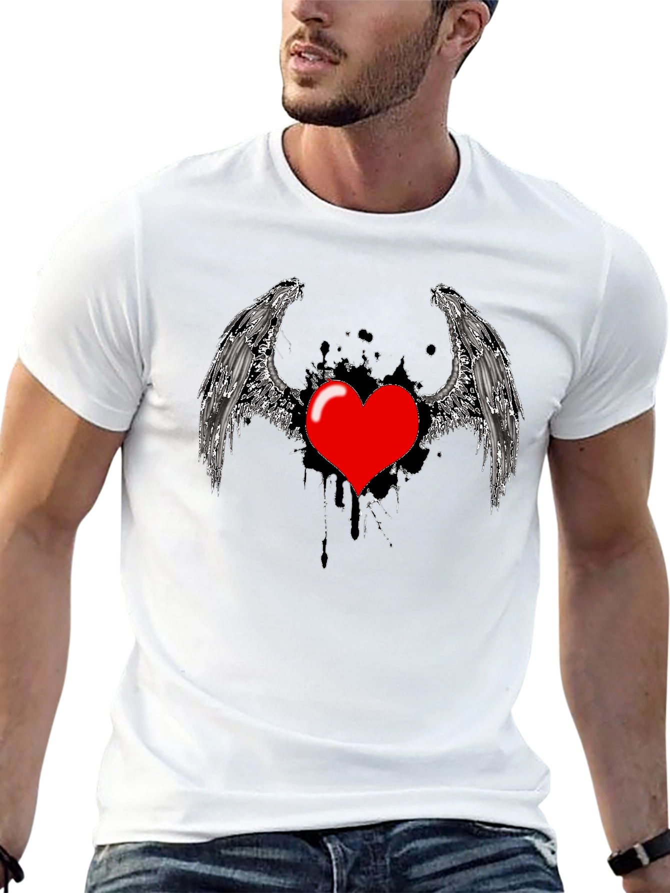 Heart Wings Graphic Black T-Shirt