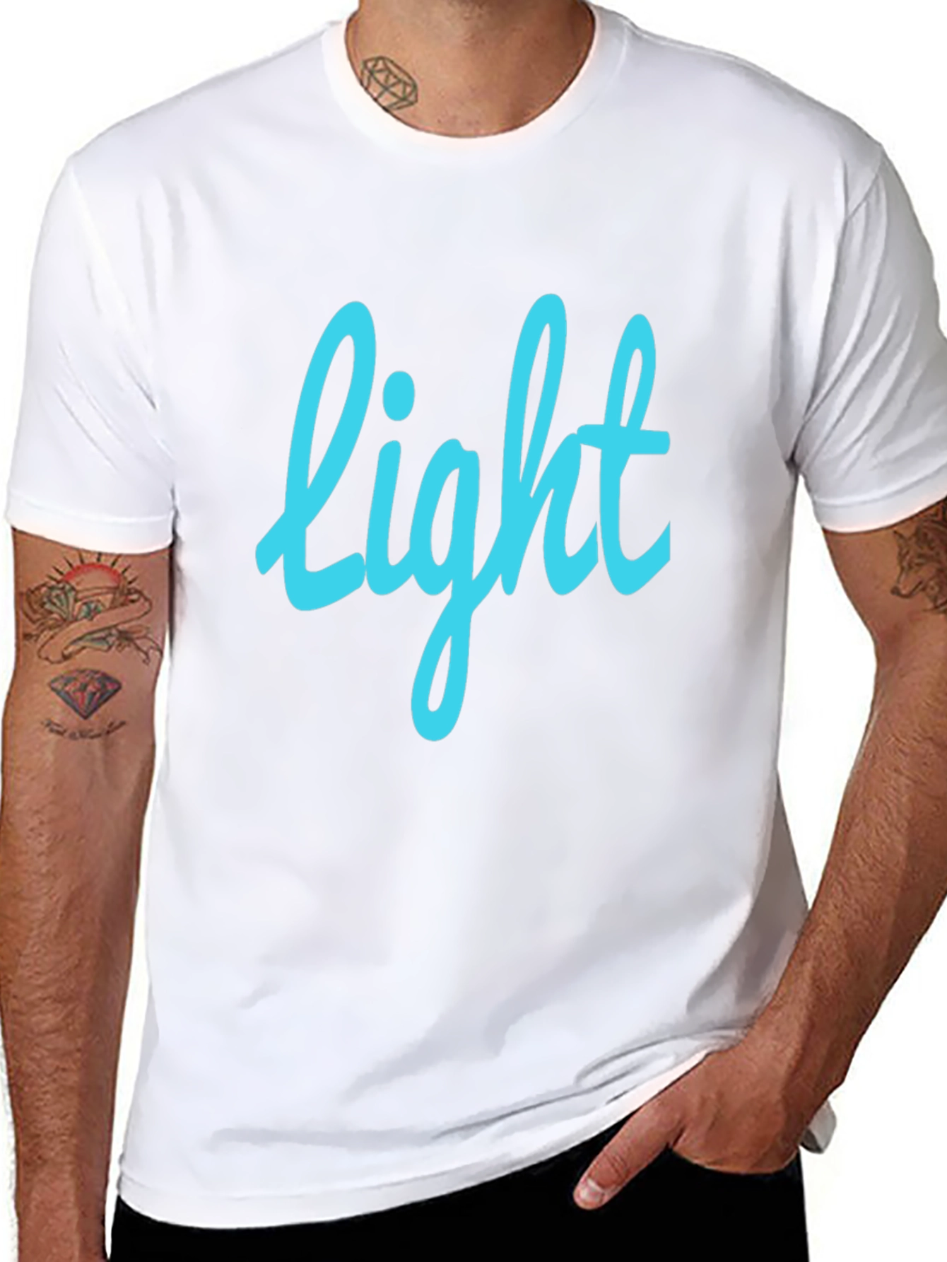 Light Blue Graphic Print Black T-Shirt
