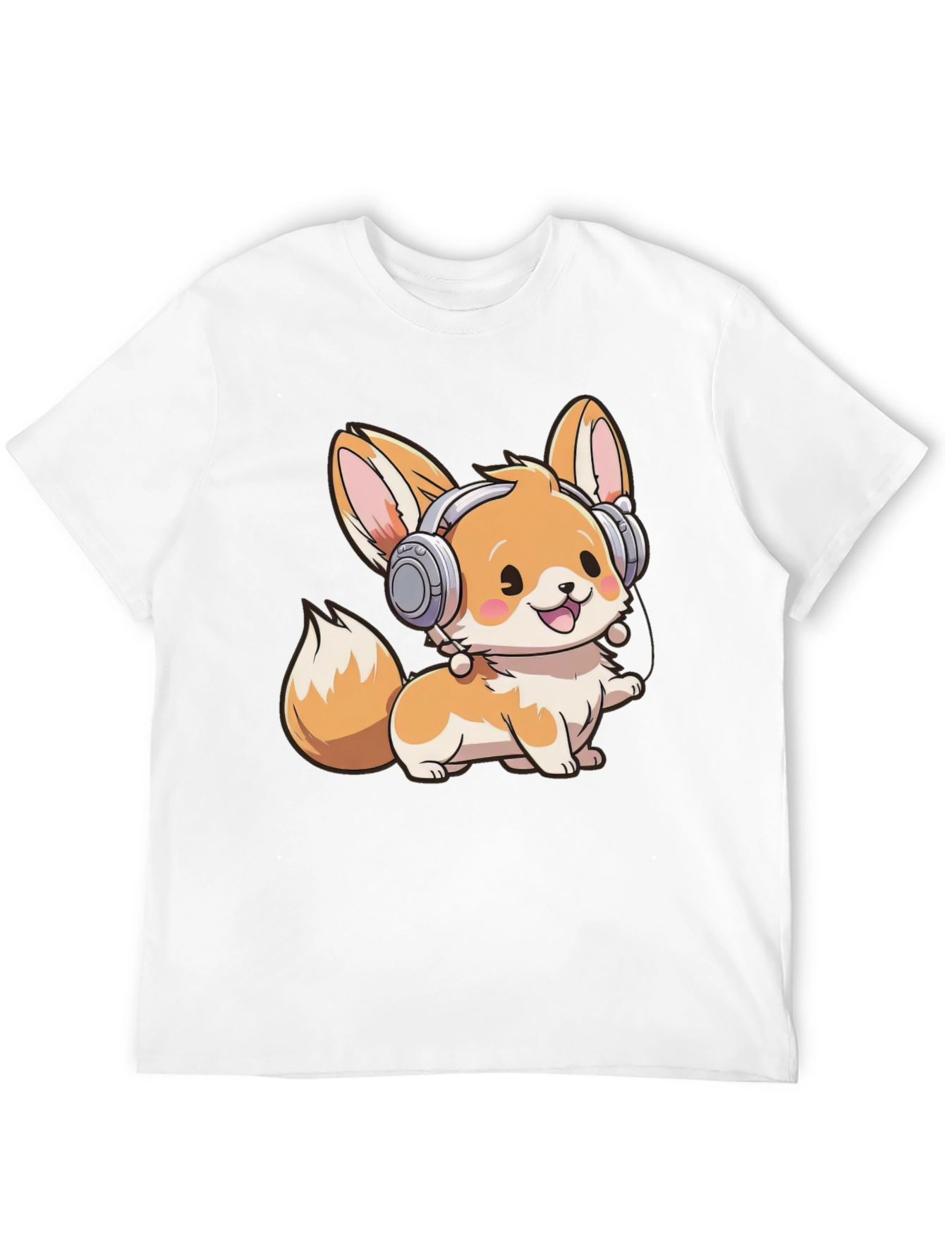 Cute Fox with Headphones Graphic Tee