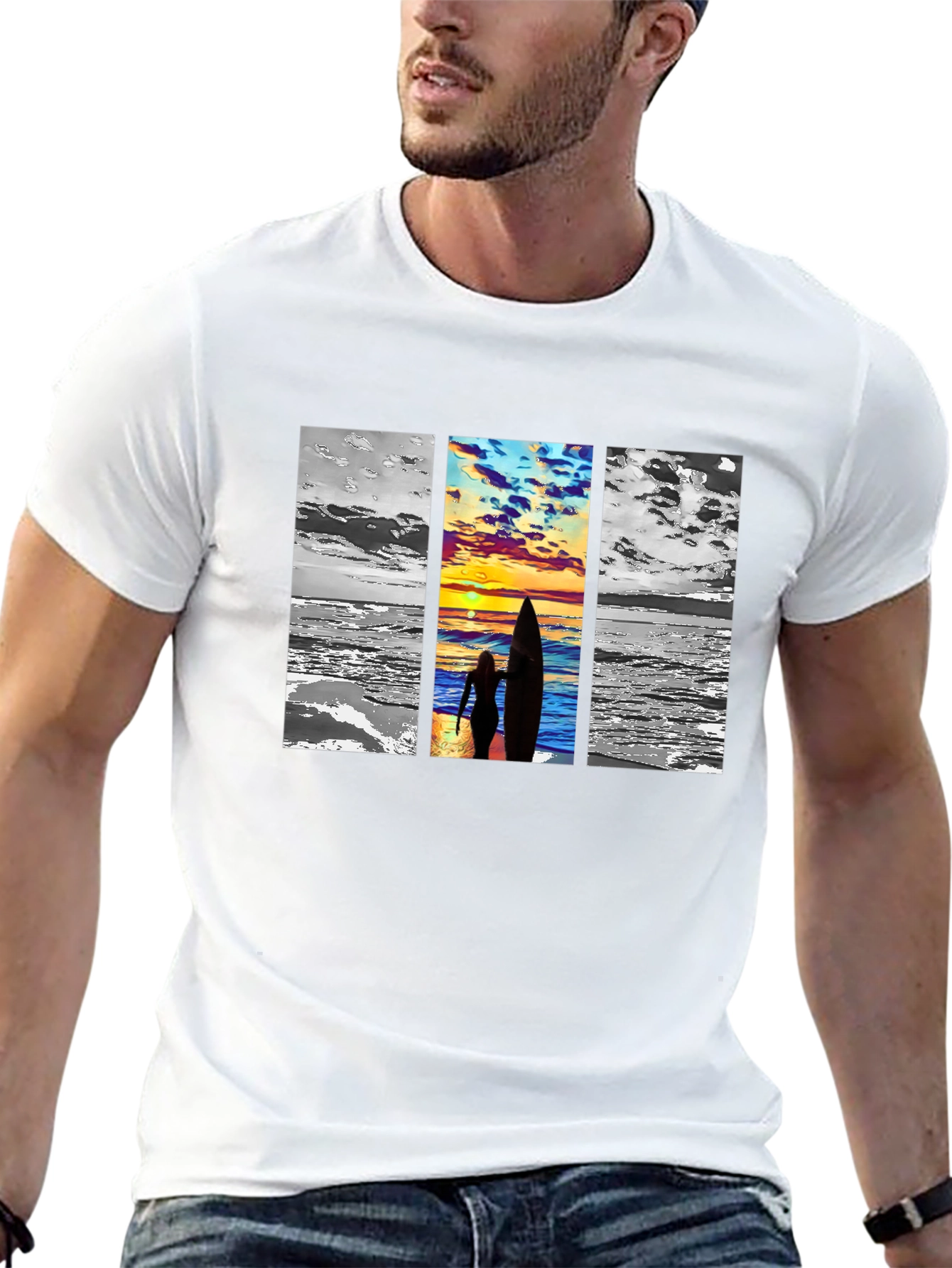 Sunset Surf Graphic Tee - Black Cotton Comfort