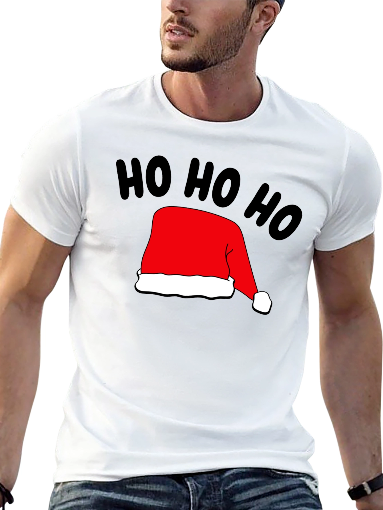Festive Ho Ho Ho Santa Hat Black T-Shirt