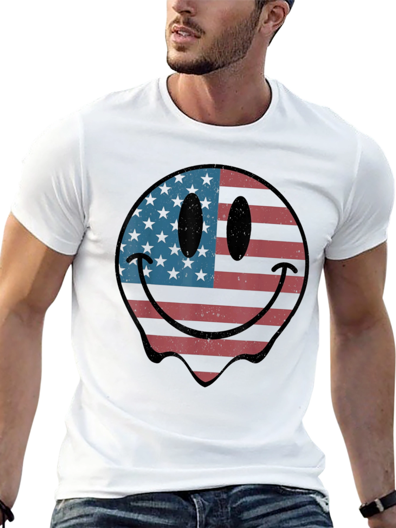 American Flag Smiley Face Graphic T-Shirt